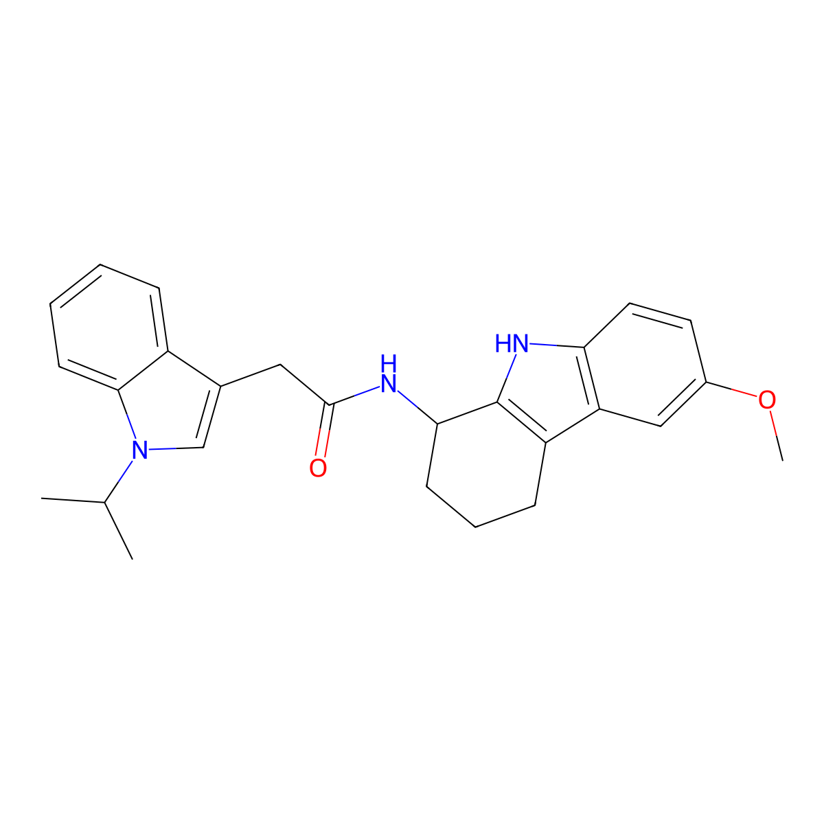 N-(6-methoxy-2,3,4,9-tetrahydro-1H-carbazol-1-yl)-2-[1-(propan-2-yl)-1H-indol-3-yl]acetamide molecular structure, CAS 1574291-81-8