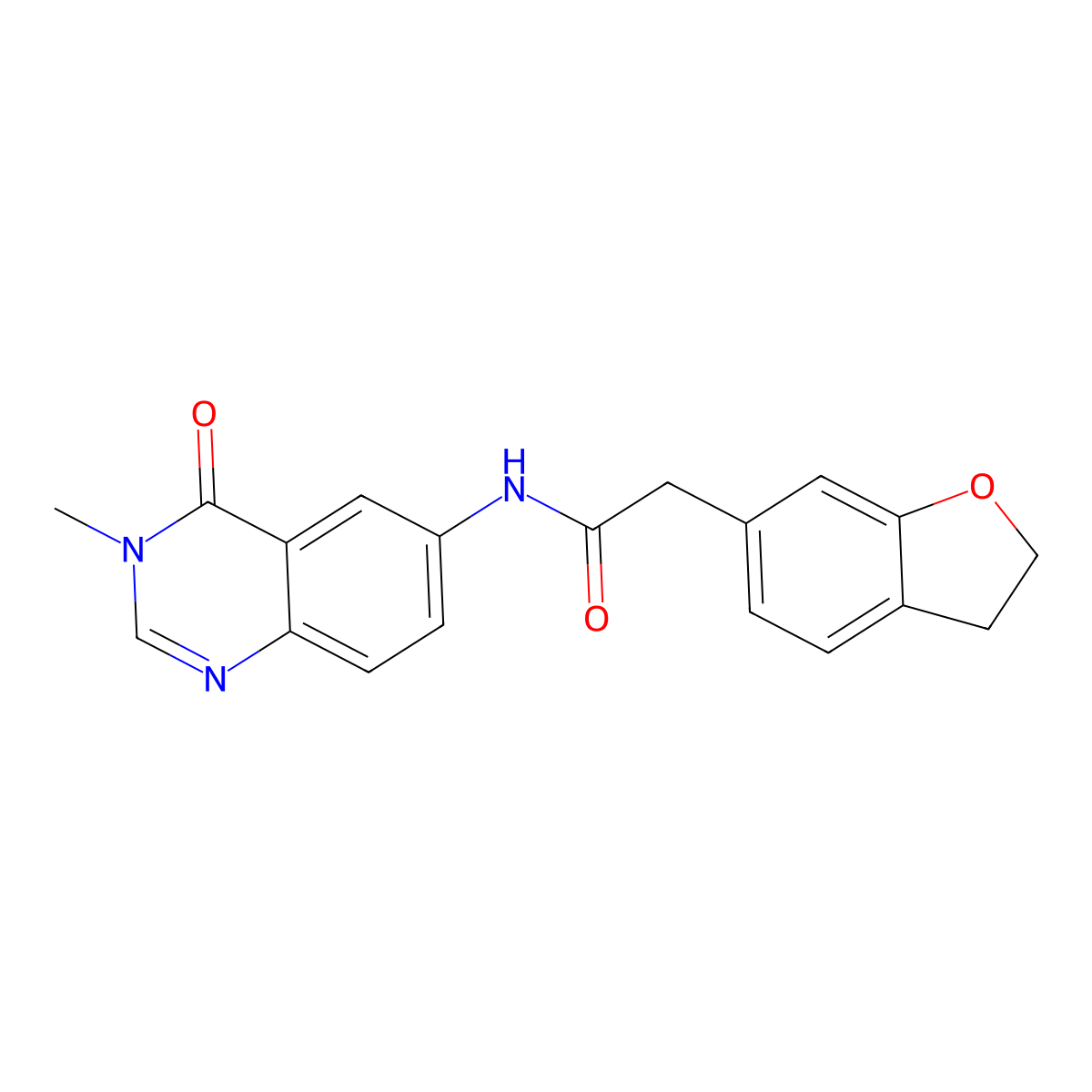 2-(2,3-dihydro-1-benzofuran-6-yl)-N-(3-methyl-4-oxo-3,4-dihydroquinazolin-6-yl)acetamide molecular structure, CAS 1574291-84-1