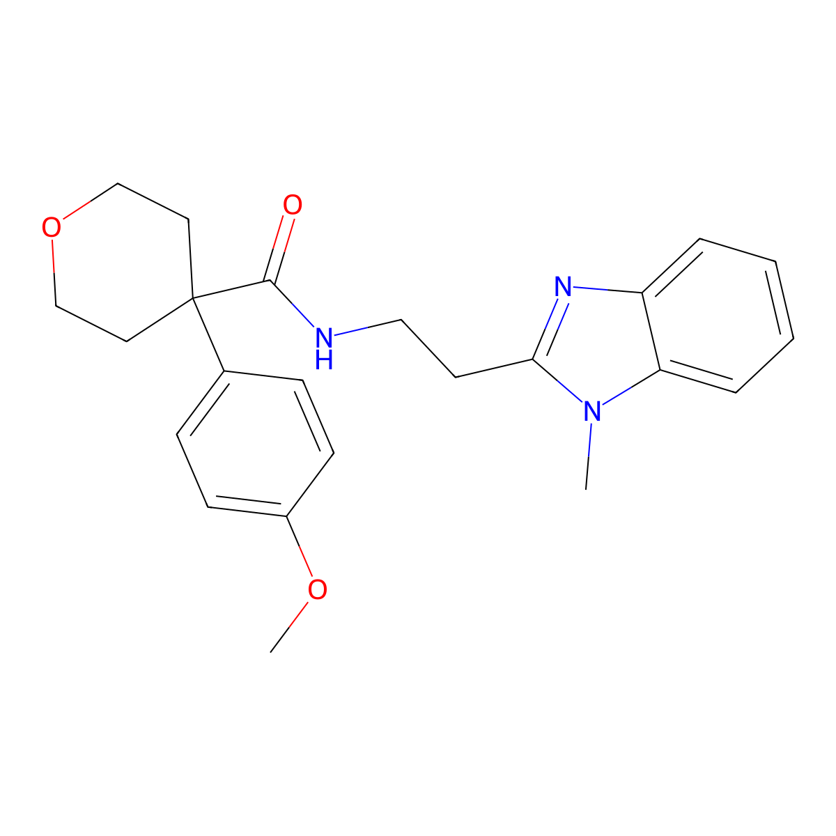 4-(4-methoxyphenyl)-N-[2-(1-methyl-1H-benzimidazol-2-yl)ethyl]tetrahydro-2H-pyran-4-carboxamide molecular structure, CAS 1574291-93-2