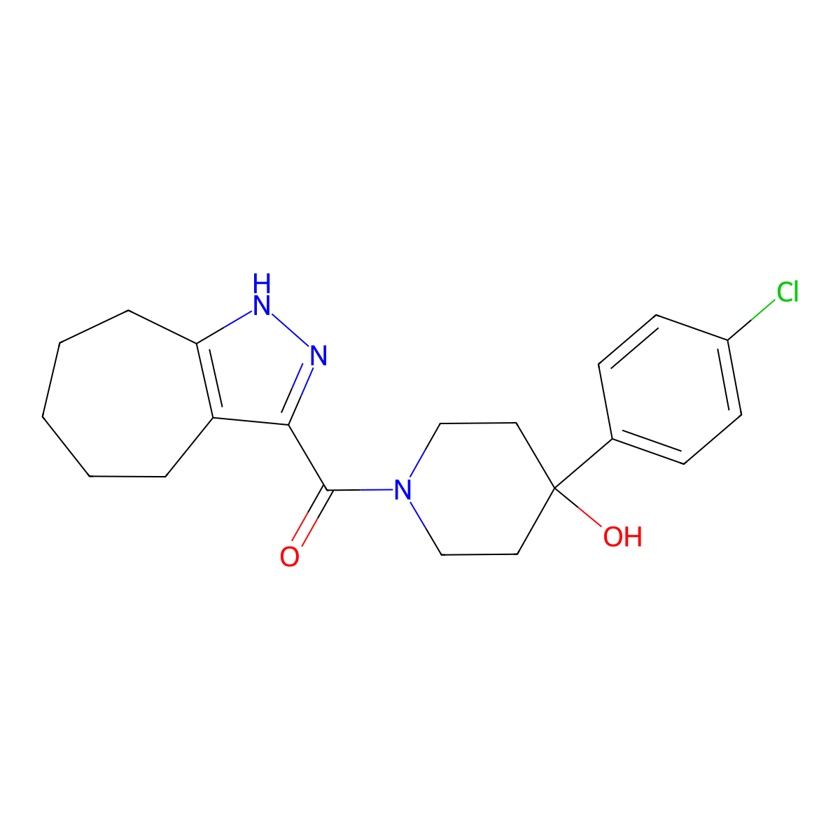 [4-(4-Chlorophenyl)-4-hydroxypiperidin-1-yl](2,4,5,6,7,8-hexahydrocyclohepta[c]pyrazol-3-yl)methanone molecular structure, CAS 1574292-09-3