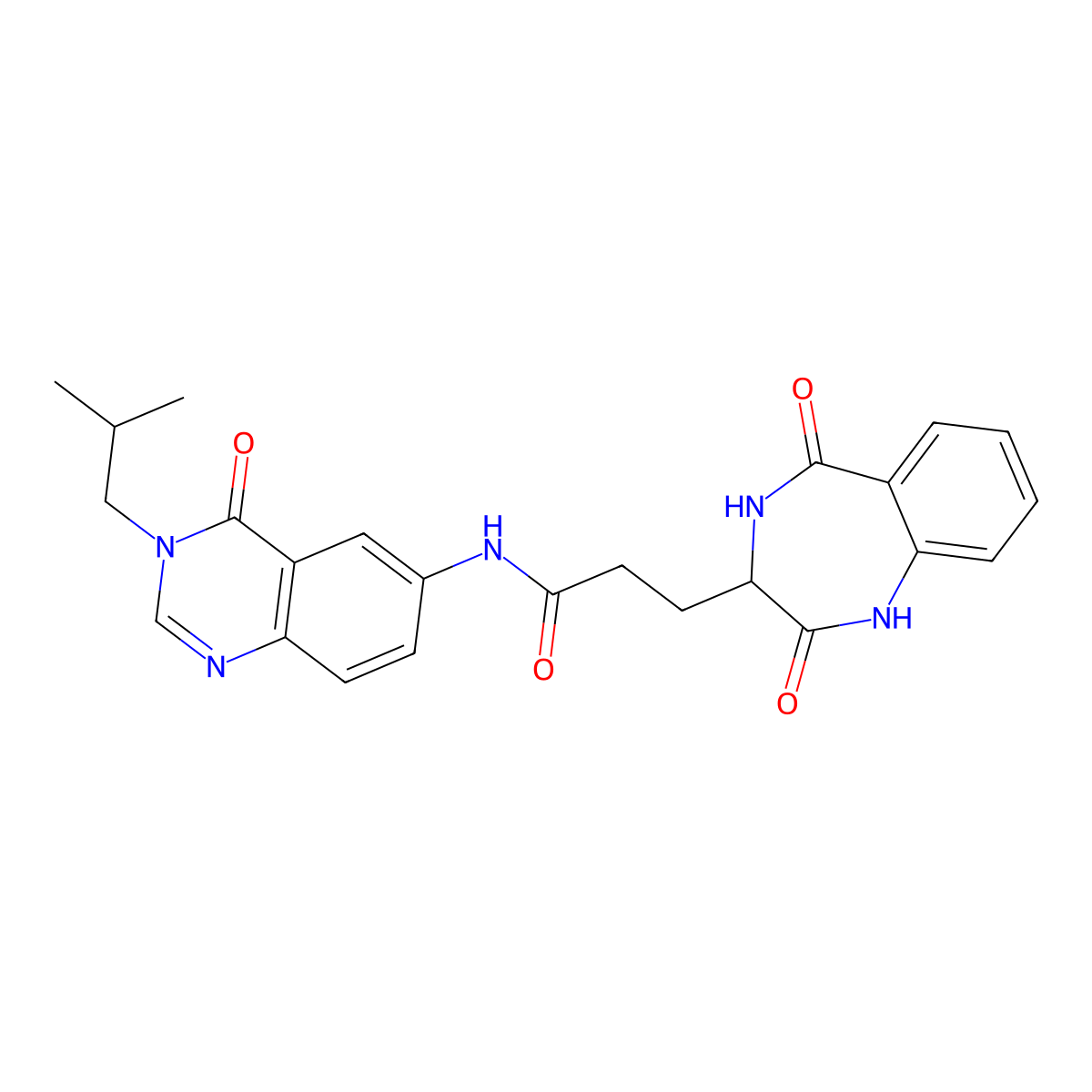 3-(2,5-dioxo-2,3,4,5-tetrahydro-1H-1,4-benzodiazepin-3-yl)-N-[3-(2-methylpropyl)-4-oxo-3,4-dihydroquinazolin-6-yl]propanamide molecular structure, CAS 1574292-55-9