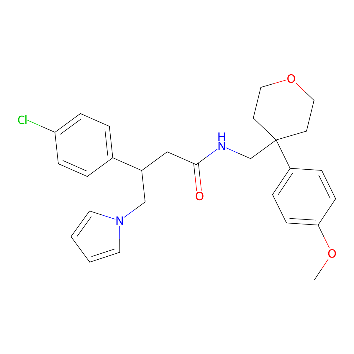 3-(4-chlorophenyl)-N-{[4-(4-methoxyphenyl)tetrahydro-2H-pyran-4-yl]methyl}-4-(1H-pyrrol-1-yl)butanamide molecular structure, CAS 1574292-60-6