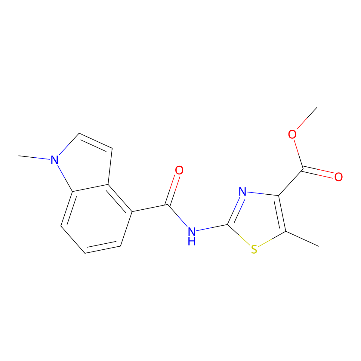 methyl 5-methyl-2-{[(1-methyl-1H-indol-4-yl)carbonyl]amino}-1,3-thiazole-4-carboxylate molecular structure, CAS 1574293-04-1