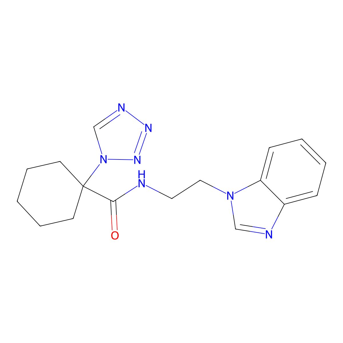 N-[2-(1H-benzimidazol-1-yl)ethyl]-1-(1H-tetrazol-1-yl)cyclohexanecarboxamide molecular structure, CAS 1574293-35-8