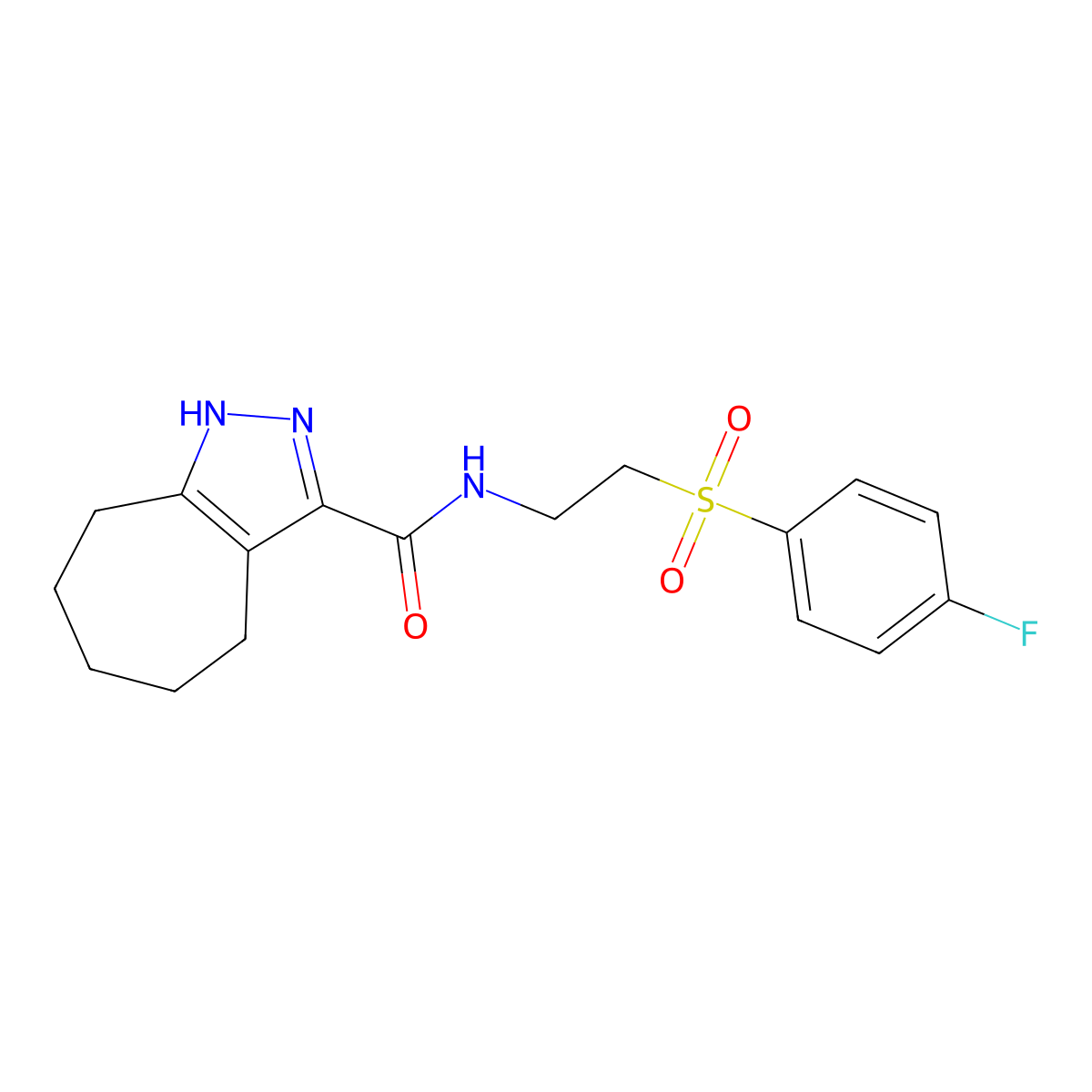 N-{2-[(4-fluorophenyl)sulfonyl]ethyl}-1,4,5,6,7,8-hexahydrocyclohepta[c]pyrazole-3-carboxamide molecular structure, CAS 1574293-59-6