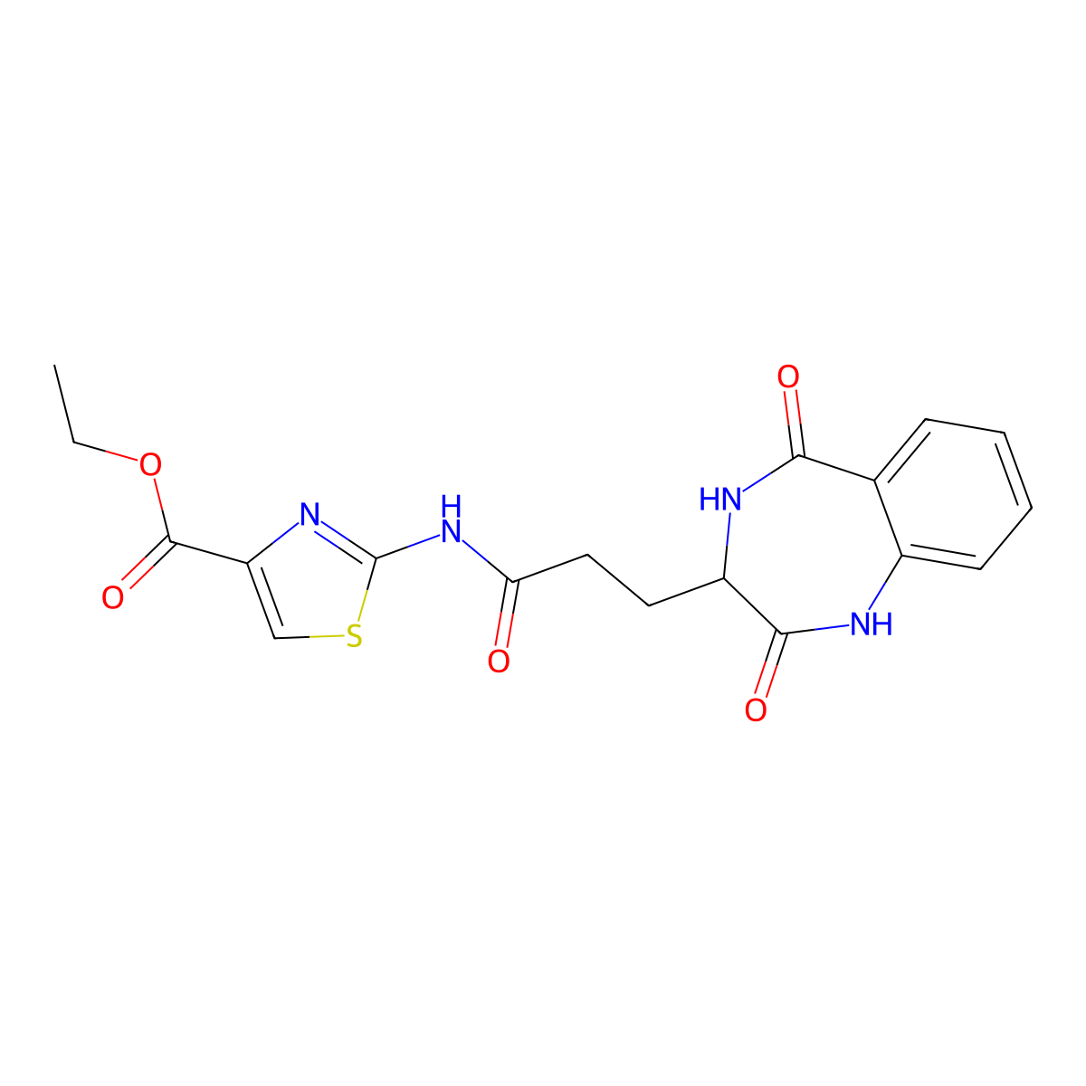 ethyl 2-{[3-(2-hydroxy-5-oxo-4,5-dihydro-3H-1,4-benzodiazepin-3-yl)propanoyl]amino}-1,3-thiazole-4-carboxylate molecular structure, CAS 1574293-62-1