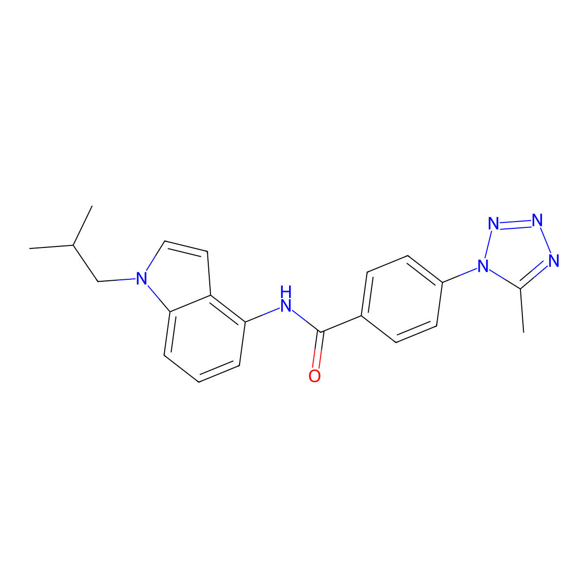 N-[1-(2-methylpropyl)-1H-indol-4-yl]-4-(5-methyl-1H-tetrazol-1-yl)benzamide molecular structure, CAS 1574293-78-9