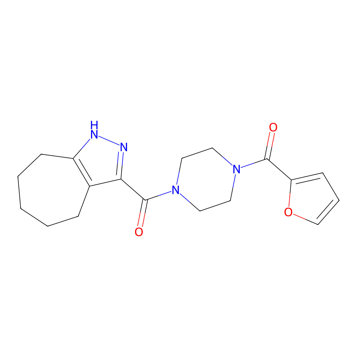 Furan-2-yl[4-(2,4,5,6,7,8-hexahydrocyclohepta[c]pyrazol-3-ylcarbonyl)piperazin-1-yl]methanone molecular structure, CAS 1574294-02-2
