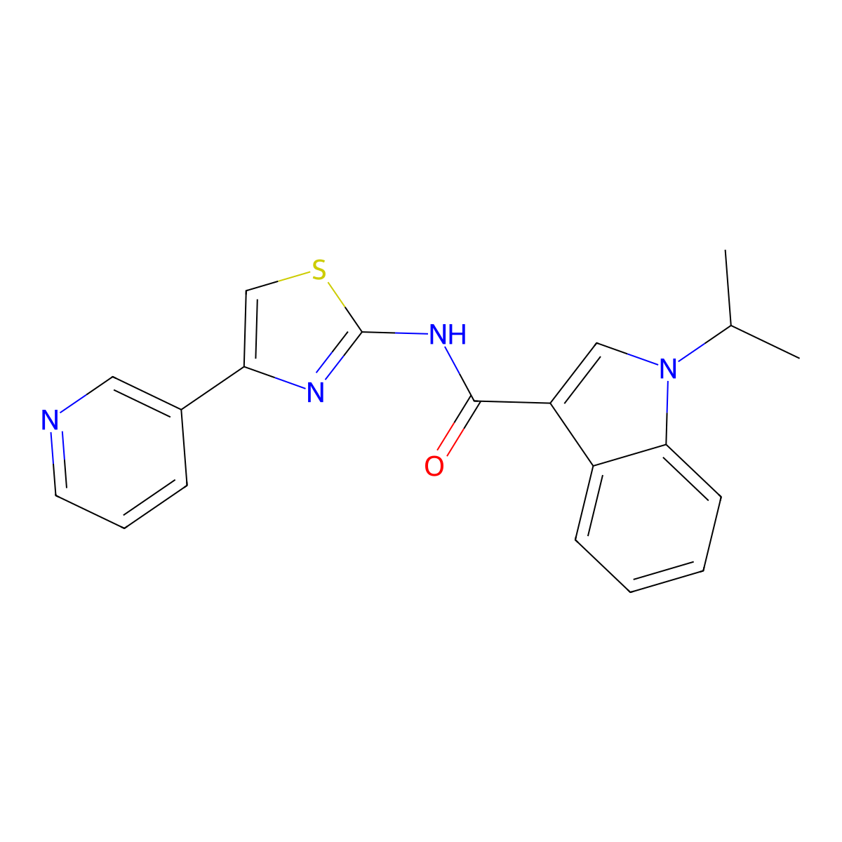 1-isopropyl-N-(4-(pyridin-3-yl)thiazol-2-yl)-1H-indole-3-carboxamide molecular structure, CAS 1574294-32-8