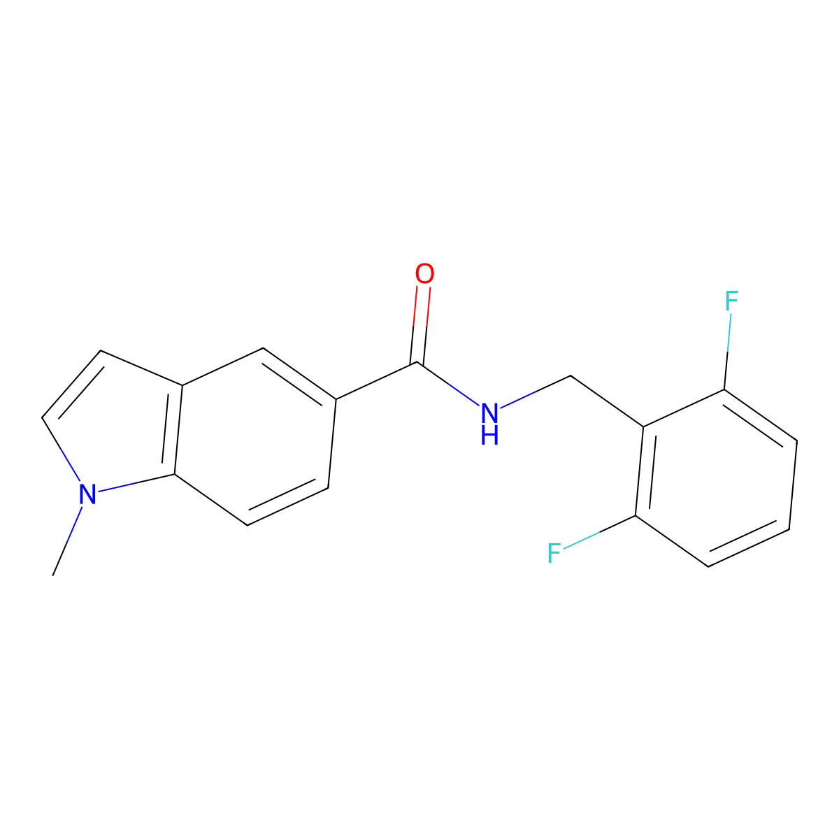 N-(2,6-difluorobenzyl)-1-methyl-1H-indole-5-carboxamide molecular structure, CAS 1574294-54-4