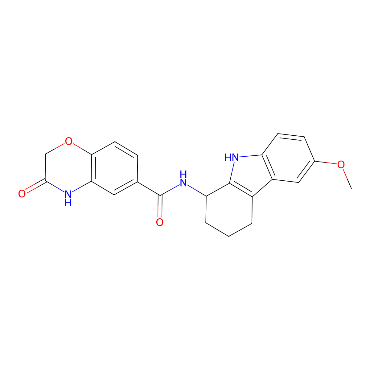 3-hydroxy-N-(6-methoxy-2,3,4,9-tetrahydro-1H-carbazol-1-yl)-2H-1,4-benzoxazine-6-carboxamide molecular structure, CAS 1574294-81-7