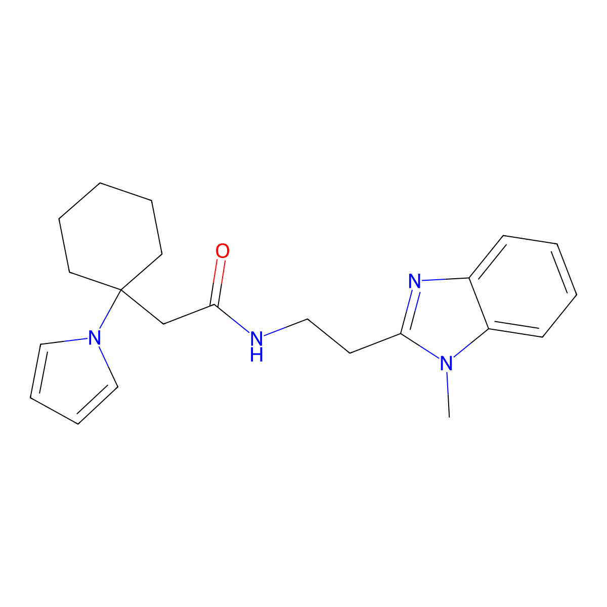 N-[2-(1-methyl-1H-benzimidazol-2-yl)ethyl]-2-[1-(1H-pyrrol-1-yl)cyclohexyl]acetamide molecular structure, CAS 1574294-94-2