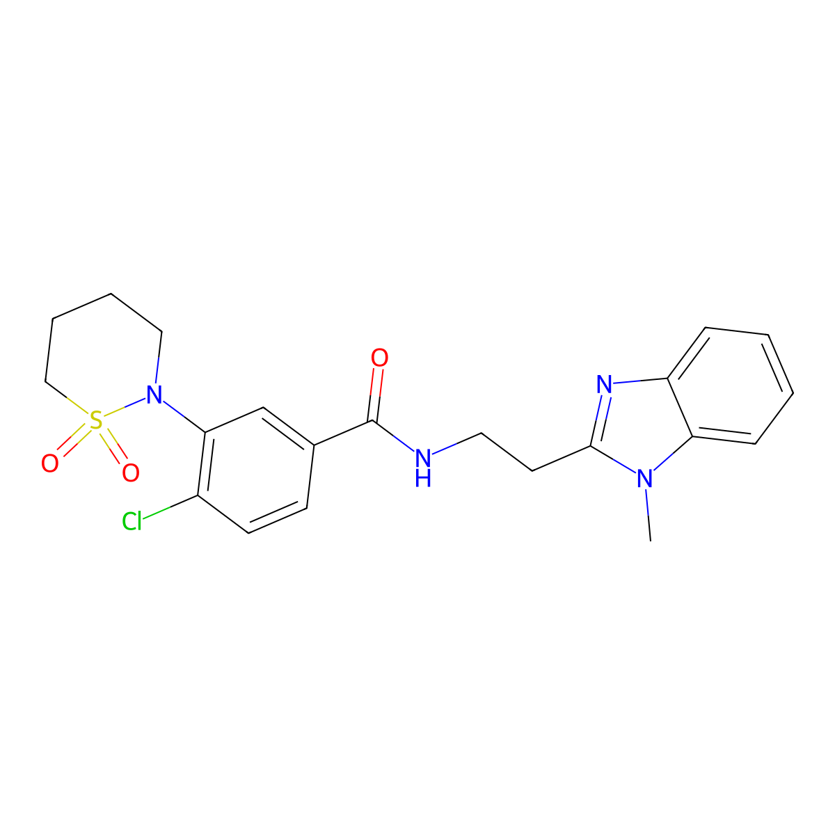 4-chloro-3-(1,1-dioxido-1,2-thiazinan-2-yl)-N-[2-(1-methyl-1H-benzimidazol-2-yl)ethyl]benzamide molecular structure, CAS 1574295-12-7