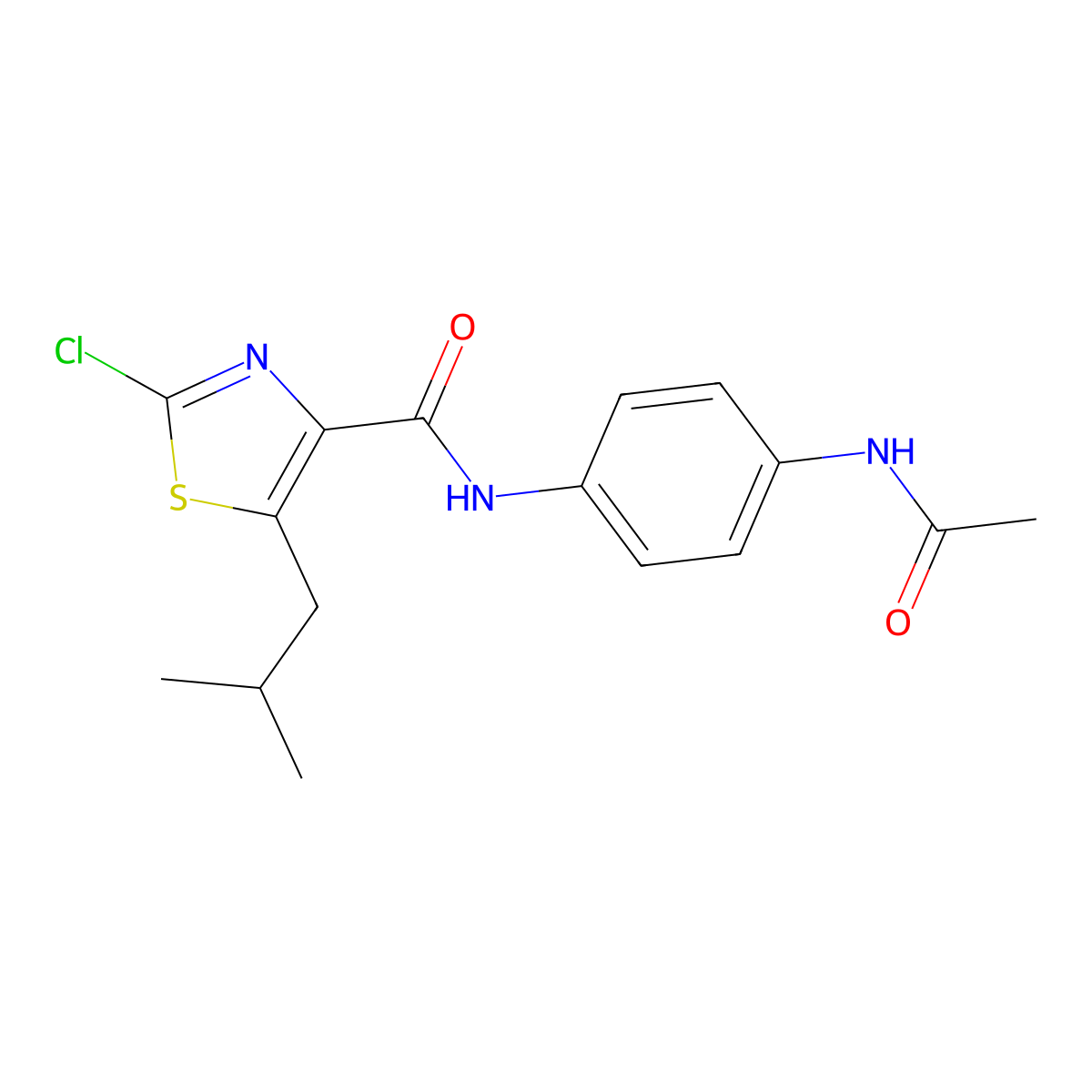 N-[4-(acetylamino)phenyl]-2-chloro-5-(2-methylpropyl)-1,3-thiazole-4-carboxamide molecular structure, CAS 1574295-19-4