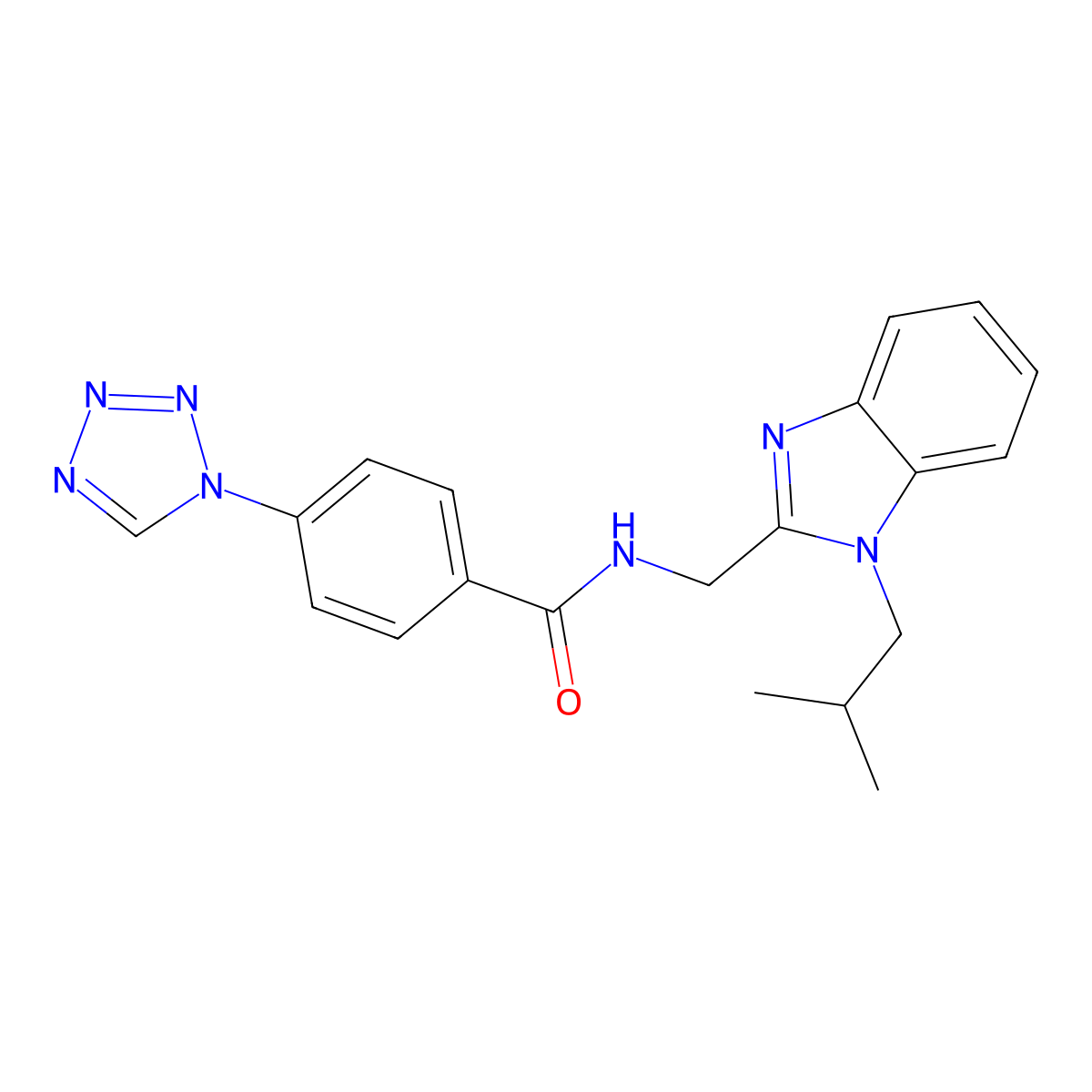 N-{[1-(2-methylpropyl)-1H-benzimidazol-2-yl]methyl}-4-(1H-tetrazol-1-yl)benzamide molecular structure, CAS 1574295-38-7