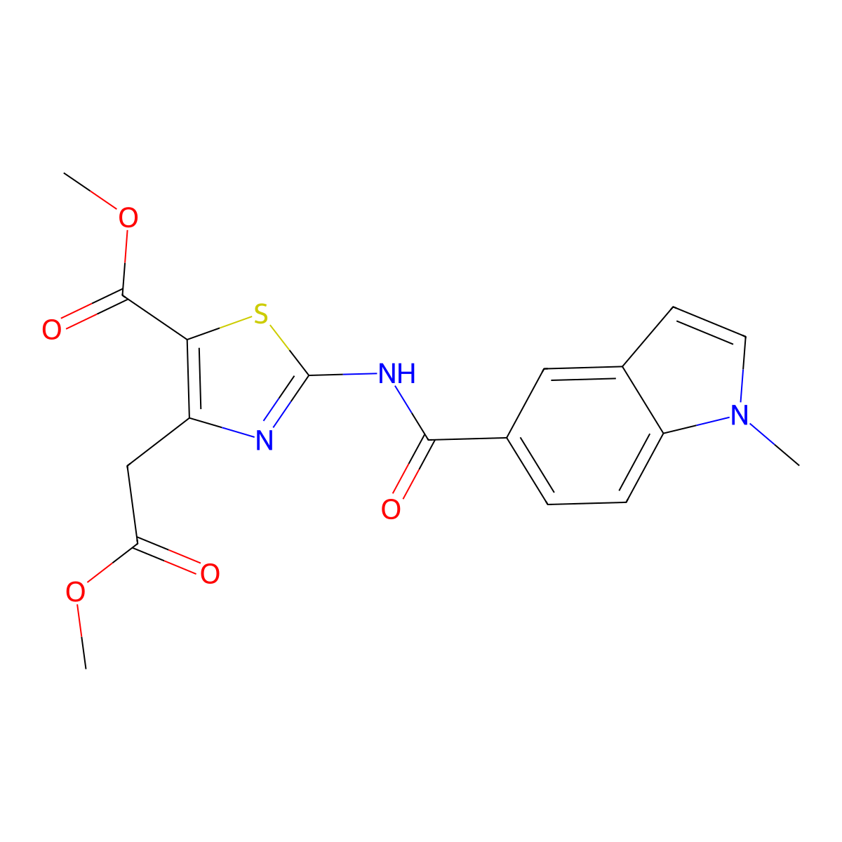 methyl 4-(2-methoxy-2-oxoethyl)-2-{[(1-methyl-1H-indol-5-yl)carbonyl]amino}-1,3-thiazole-5-carboxylate molecular structure, CAS 1574295-54-7