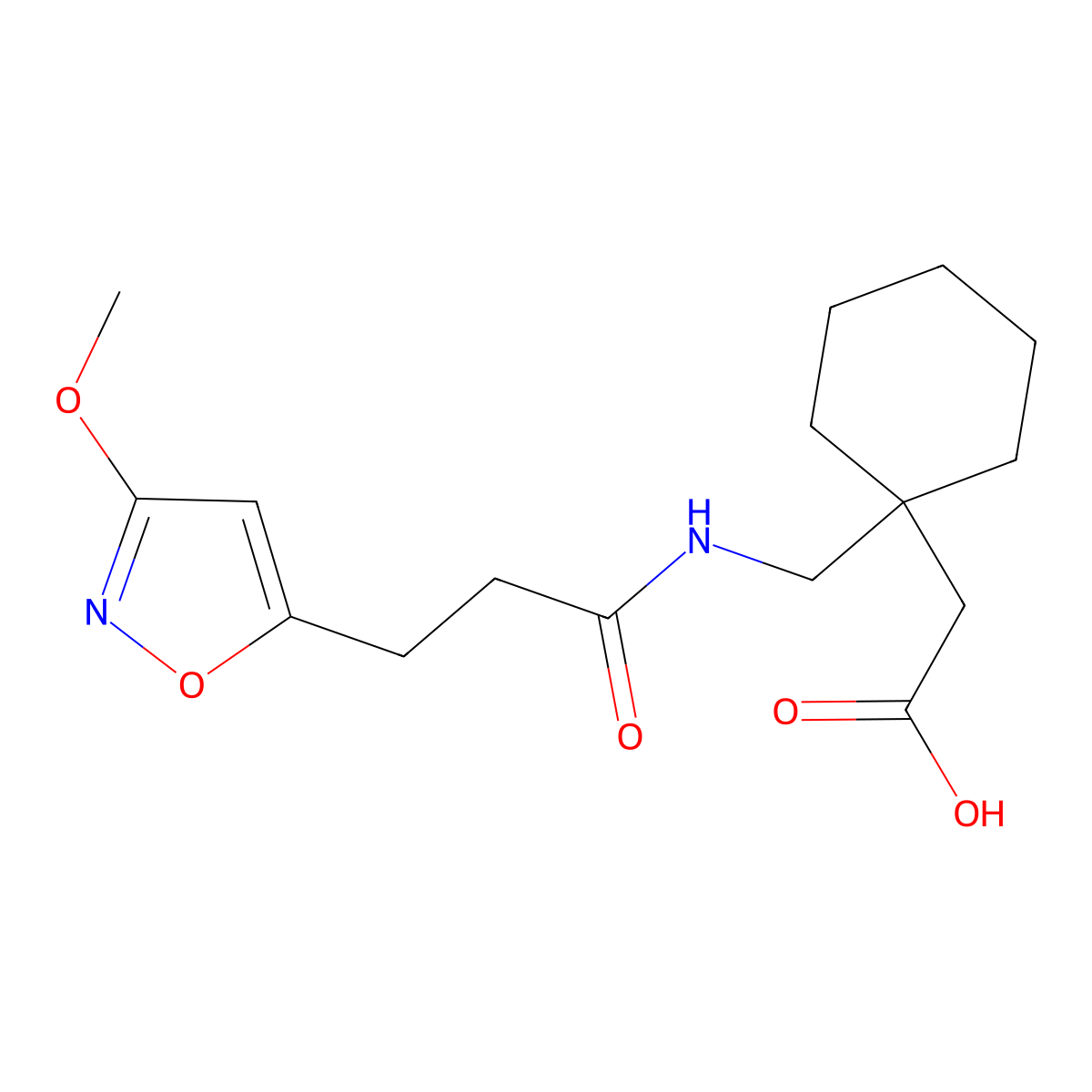 [1-({[3-(3-Methoxy-1,2-oxazol-5-yl)propanoyl]amino}methyl)cyclohexyl]acetic acid molecular structure, CAS 1574295-58-1