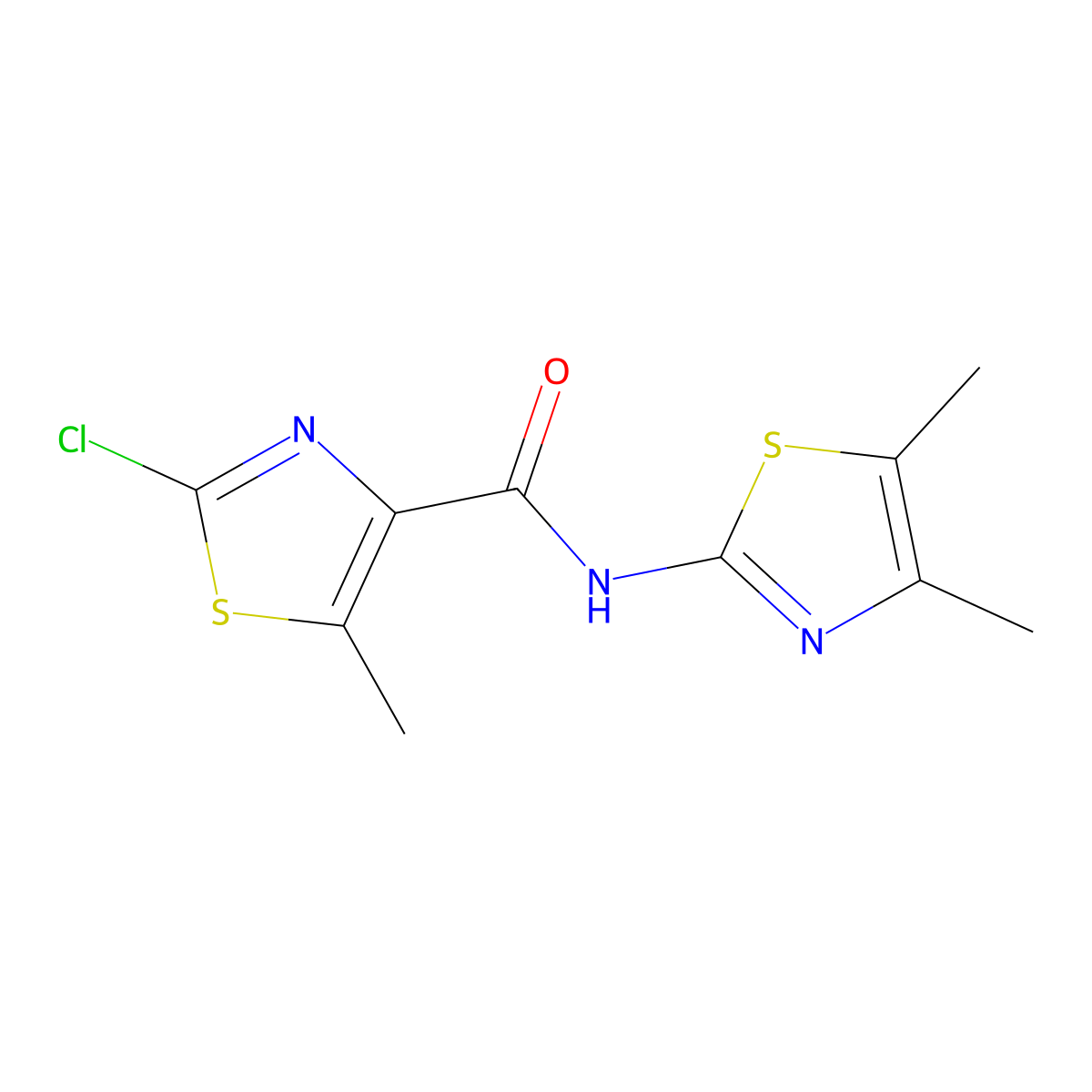 2-chloro-N-(4,5-dimethylthiazol-2-yl)-5-methylthiazole-4-carboxamide molecular structure, CAS 1574295-62-7