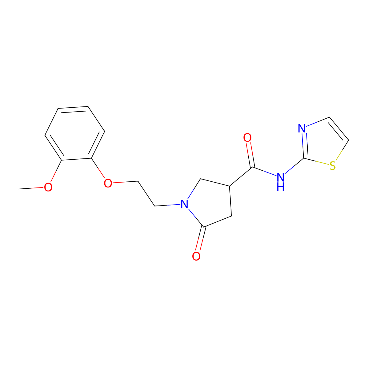 1-[2-(2-methoxyphenoxy)ethyl]-5-oxo-N-(1,3-thiazol-2-yl)pyrrolidine-3-carboxamide molecular structure, CAS 1574295-74-1