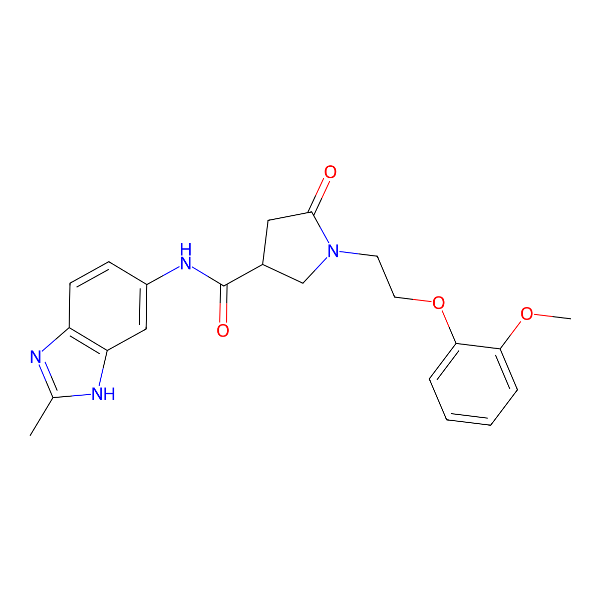 1-[2-(2-methoxyphenoxy)ethyl]-N-(2-methyl-1H-benzimidazol-6-yl)-5-oxopyrrolidine-3-carboxamide molecular structure, CAS 1574295-97-8