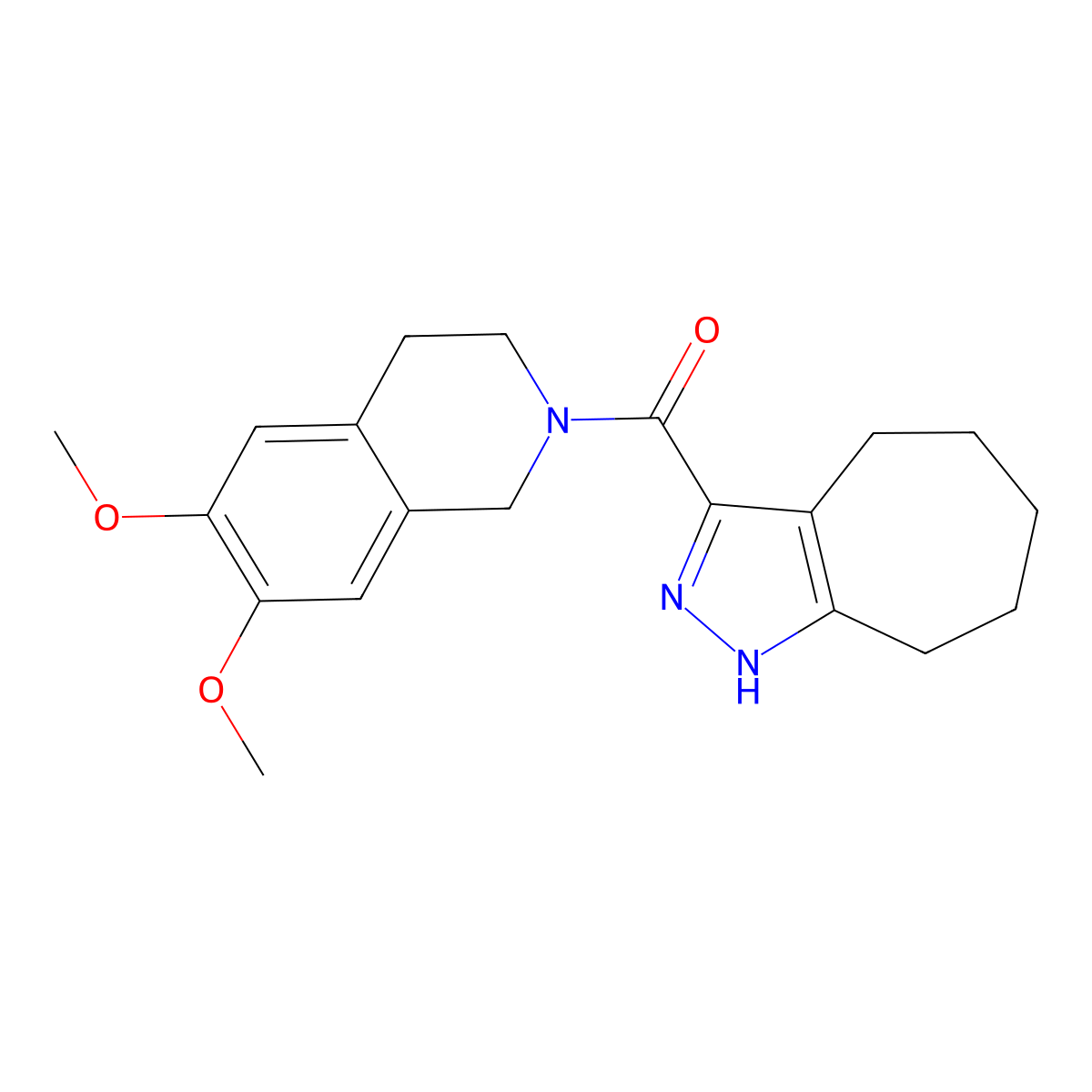 (6,7-dimethoxy-3,4-dihydroisoquinolin-2(1H)-yl)(2,4,5,6,7,8-hexahydrocyclohepta[c]pyrazol-3-yl)methanone molecular structure, CAS 1574296-19-7