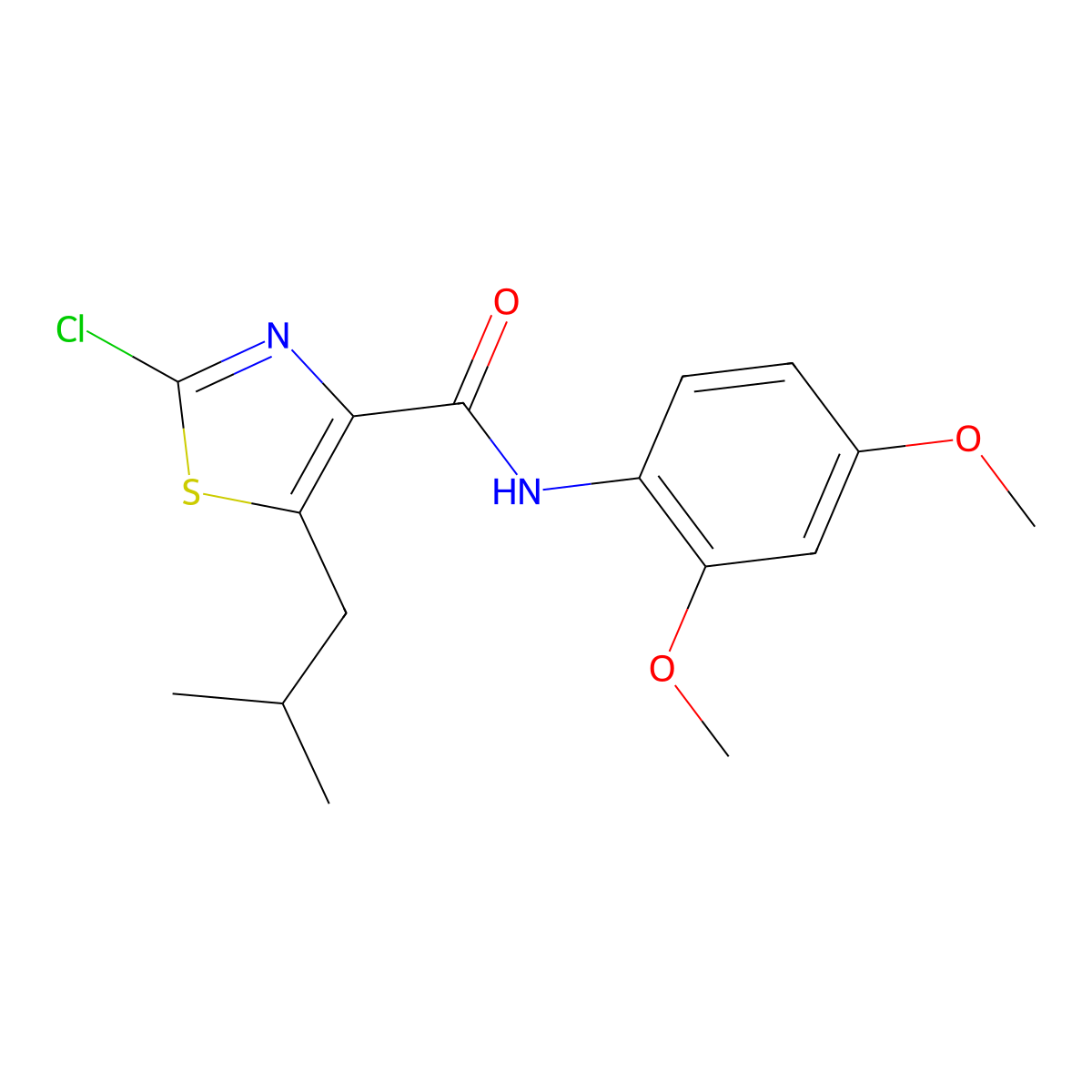 2-chloro-N-(2,4-dimethoxyphenyl)-5-(2-methylpropyl)-1,3-thiazole-4-carboxamide molecular structure, CAS 1574296-69-7