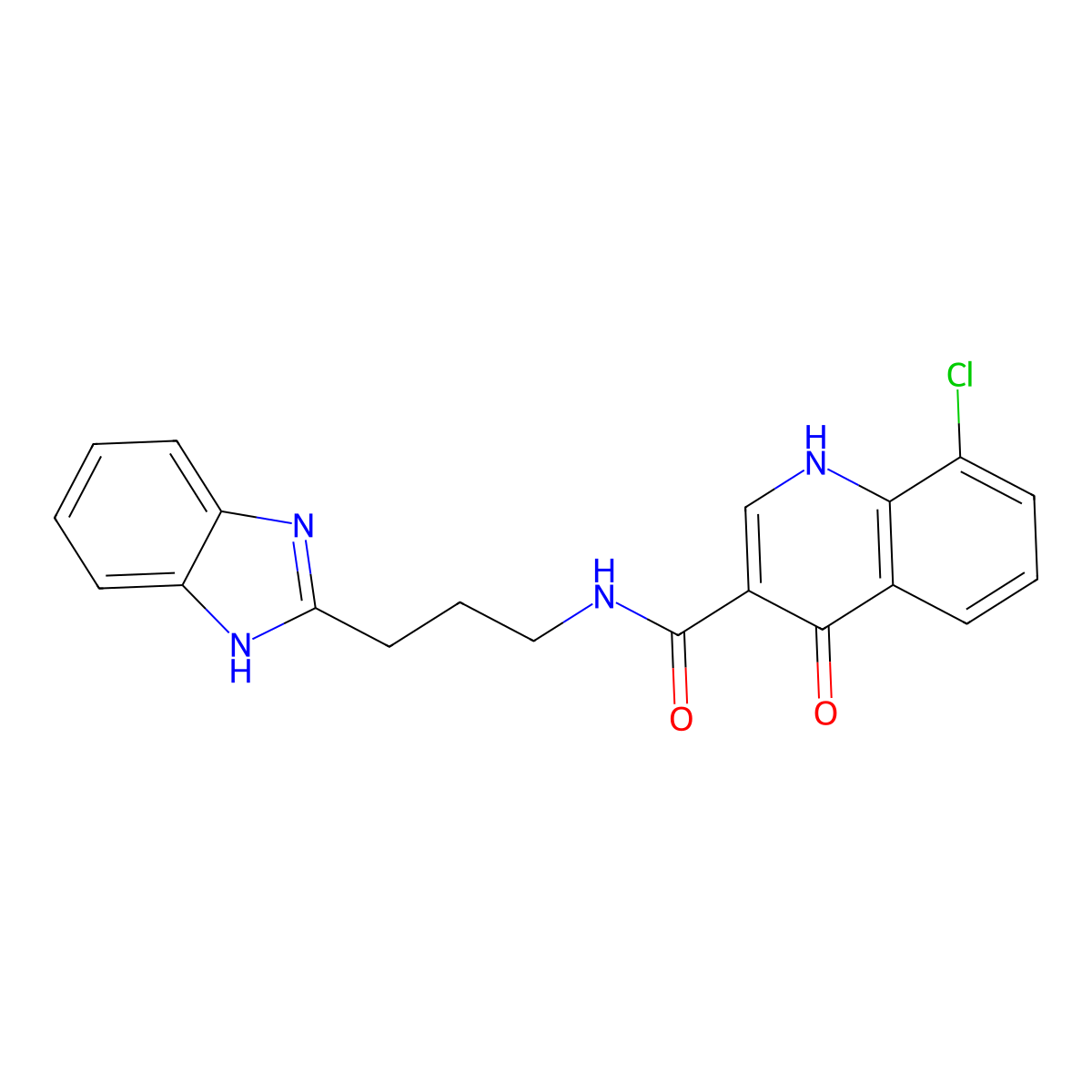 N-(3-(1H-benzo[d]imidazol-2-yl)propyl)-8-chloro-4-hydroxyquinoline-3-carboxamide molecular structure, CAS 1574296-91-5
