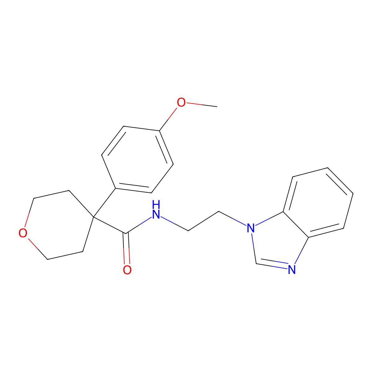 N-[2-(1H-benzimidazol-1-yl)ethyl]-4-(4-methoxyphenyl)tetrahydro-2H-pyran-4-carboxamide molecular structure, CAS 1574297-21-4