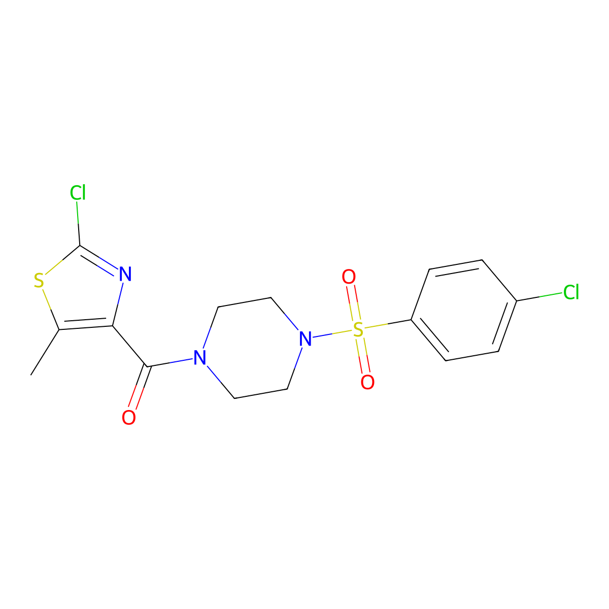 (2-Chloro-5-methyl-1,3-thiazol-4-yl){4-[(4-chlorophenyl)sulfonyl]piperazin-1-yl}methanone molecular structure, CAS 1574297-24-7