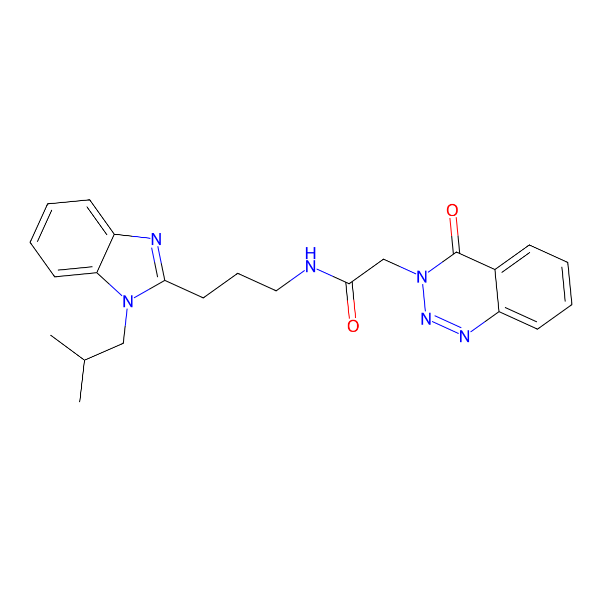 N-{3-[1-(2-methylpropyl)-1H-benzimidazol-2-yl]propyl}-2-(4-oxo-1,2,3-benzotriazin-3(4H)-yl)acetamide molecular structure, CAS 1574297-26-9