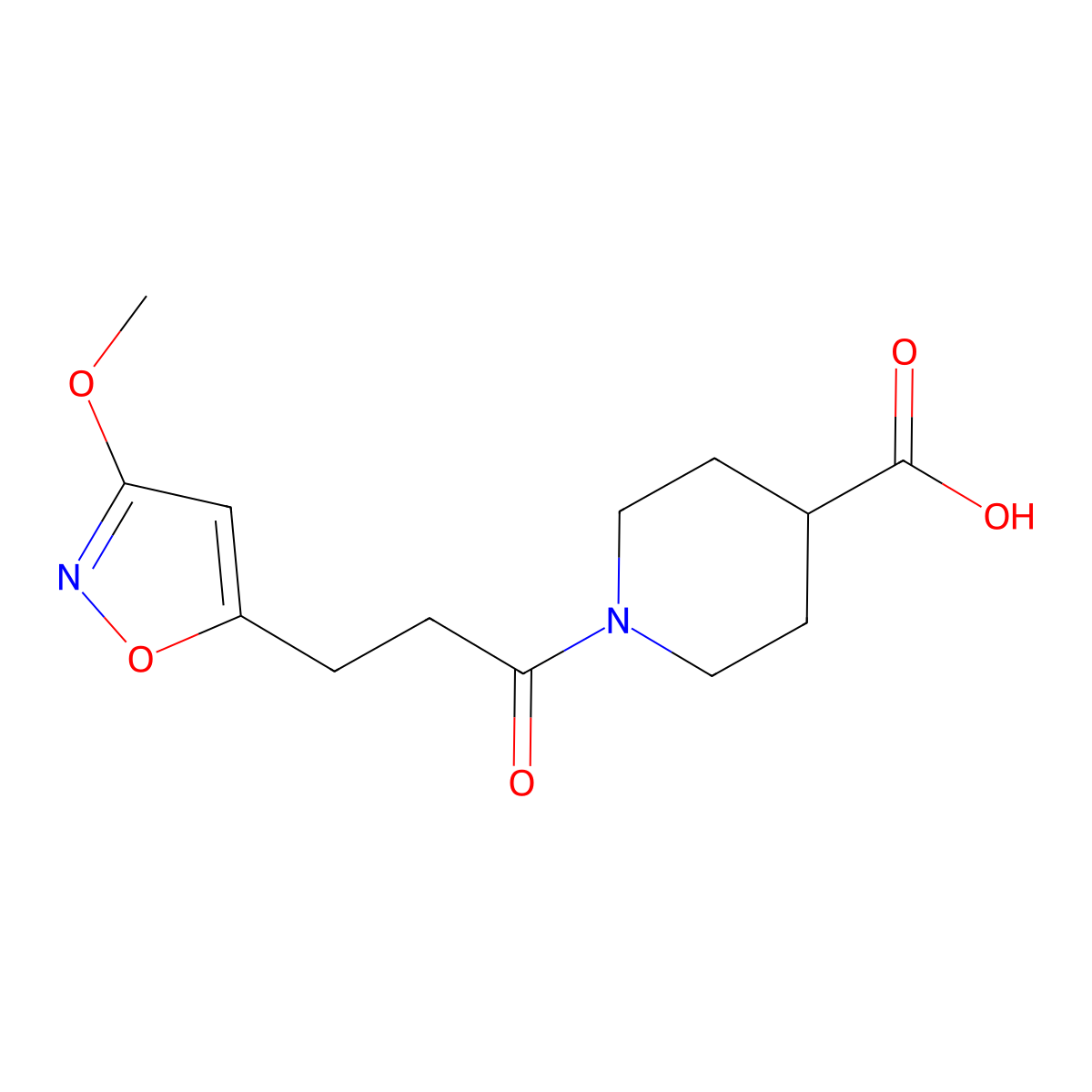 1-[3-(3-Methoxy-1,2-oxazol-5-yl)propanoyl]piperidine-4-carboxylic acid molecular structure, CAS 1574297-43-0