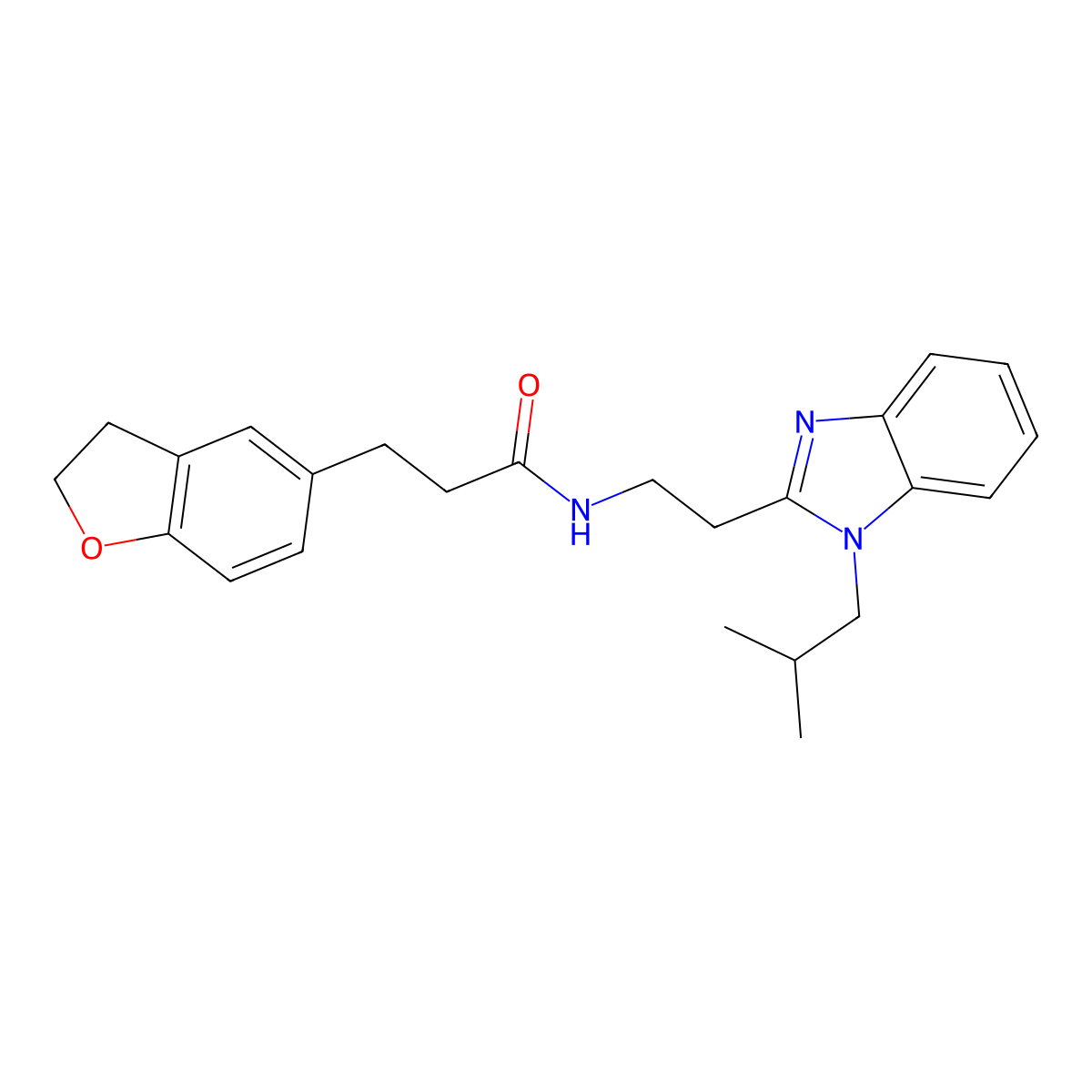3-(2,3-dihydro-1-benzofuran-5-yl)-N-{2-[1-(2-methylpropyl)-1H-benzimidazol-2-yl]ethyl}propanamide molecular structure, CAS 1574297-49-6