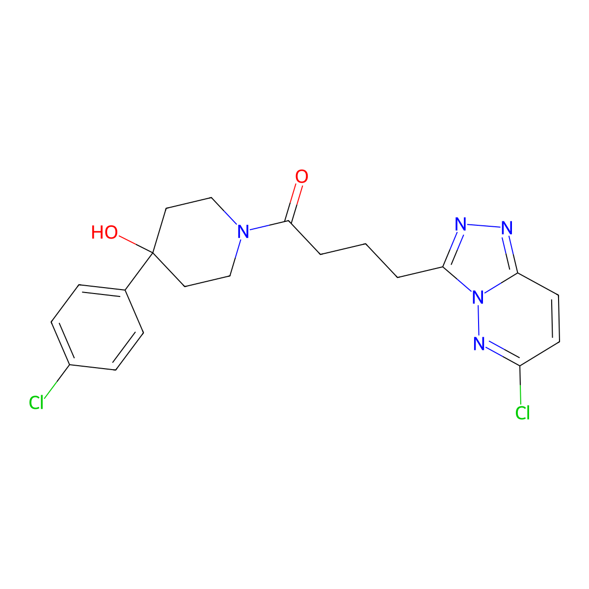 1-[4-(4-Chlorophenyl)-4-hydroxypiperidin-1-yl]-4-(6-chloro[1,2,4]triazolo[4,3-b]pyridazin-3-yl)butan-1-one molecular structure, CAS 1574299-75-4
