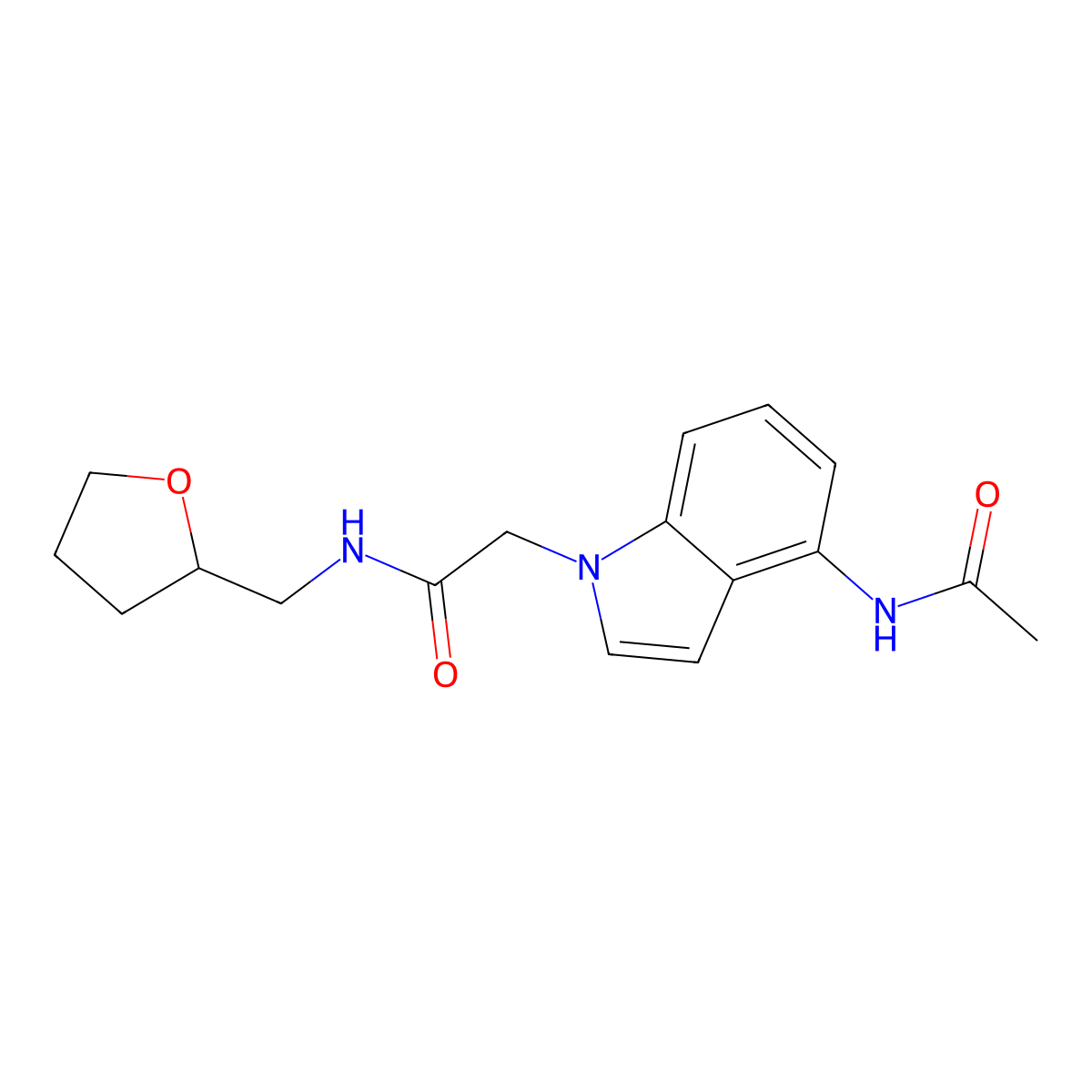 2-[4-(acetylamino)-1H-indol-1-yl]-N-(tetrahydro-2-furanylmethyl)acetamide molecular structure, CAS 1574299-79-8