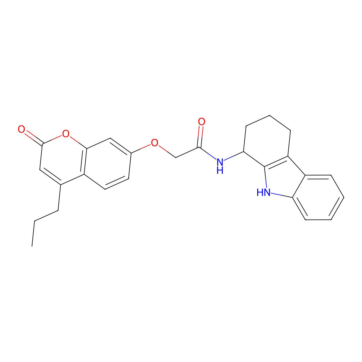 2-[(2-oxo-4-propyl-2H-chromen-7-yl)oxy]-N-(2,3,4,9-tetrahydro-1H-carbazol-1-yl)acetamide molecular structure, CAS 1574299-84-5