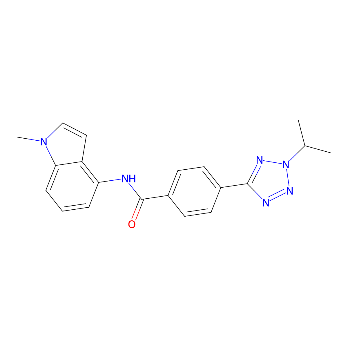 N-(1-methyl-1H-indol-4-yl)-4-[2-(propan-2-yl)-2H-tetrazol-5-yl]benzamide molecular structure, CAS 1574299-88-9