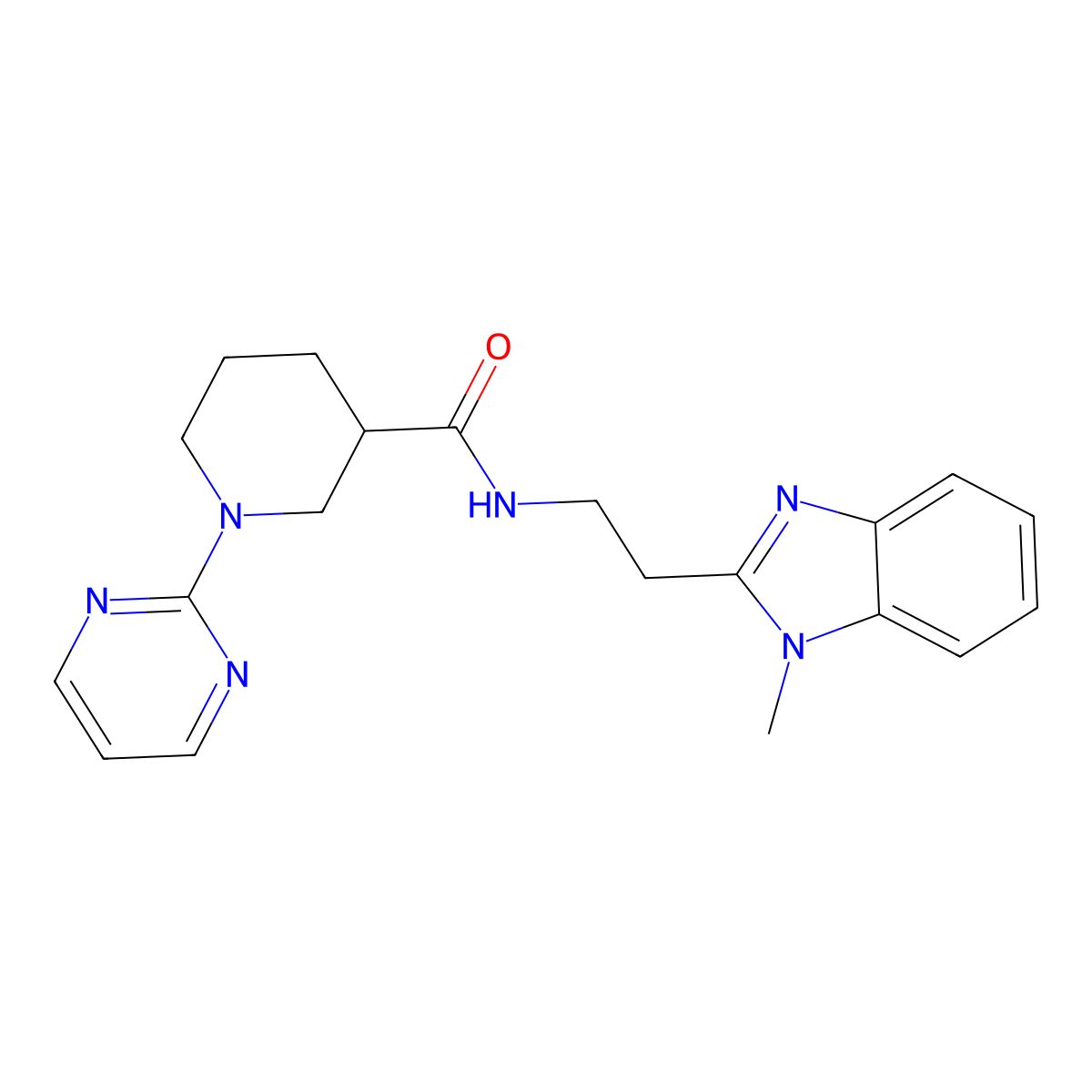 N-[2-(1-methyl-1H-benzimidazol-2-yl)ethyl]-1-(pyrimidin-2-yl)piperidine-3-carboxamide molecular structure, CAS 1574299-97-0