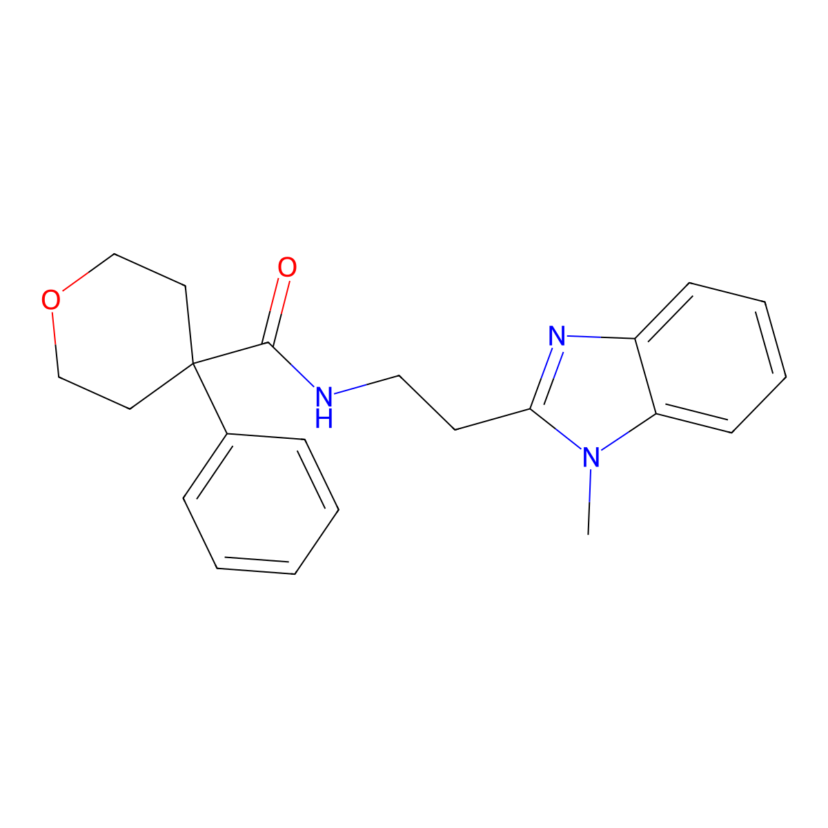 N-[2-(1-methyl-1H-benzimidazol-2-yl)ethyl]-4-phenyltetrahydro-2H-pyran-4-carboxamide molecular structure, CAS 1574300-15-4
