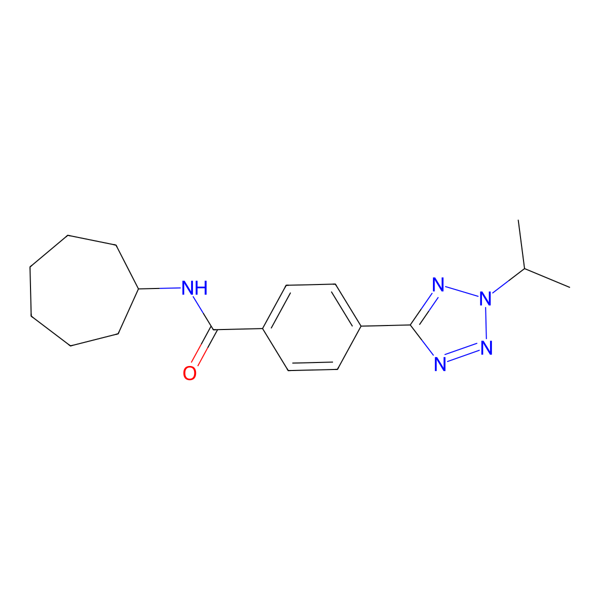 N-cycloheptyl-4-[2-(propan-2-yl)-2H-tetrazol-5-yl]benzamide molecular structure, CAS 1574300-21-2