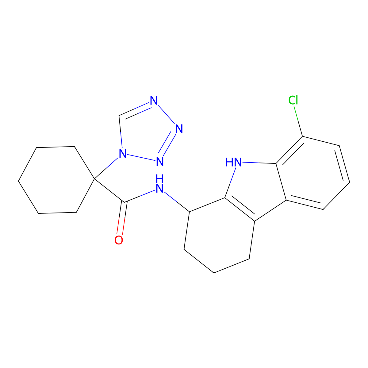 N-(8-chloro-2,3,4,9-tetrahydro-1H-carbazol-1-yl)-1-(1H-tetrazol-1-yl)cyclohexanecarboxamide molecular structure, CAS 1574300-26-7
