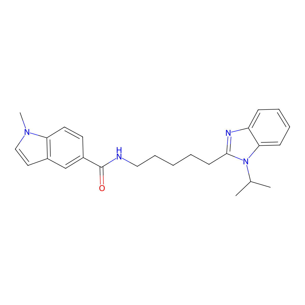 1-methyl-N-{5-[1-(propan-2-yl)-1H-benzimidazol-2-yl]pentyl}-1H-indole-5-carboxamide molecular structure, CAS 1574300-41-6
