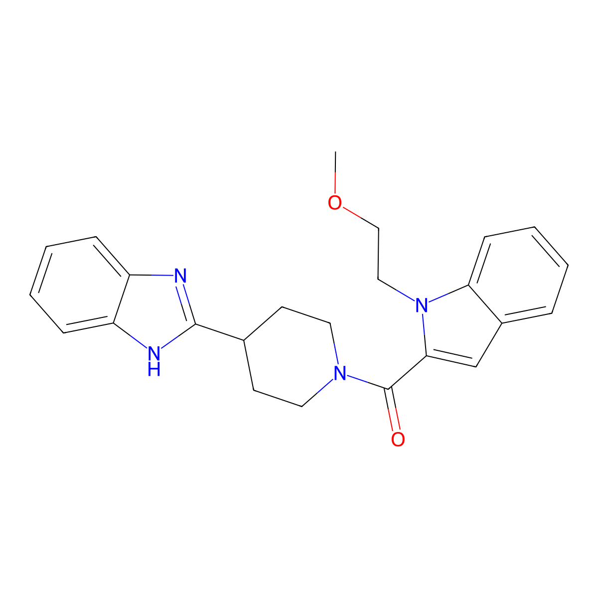 [4-(1H-benzimidazol-2-yl)piperidin-1-yl][1-(2-methoxyethyl)-1H-indol-2-yl]methanone molecular structure, CAS 1574300-65-4