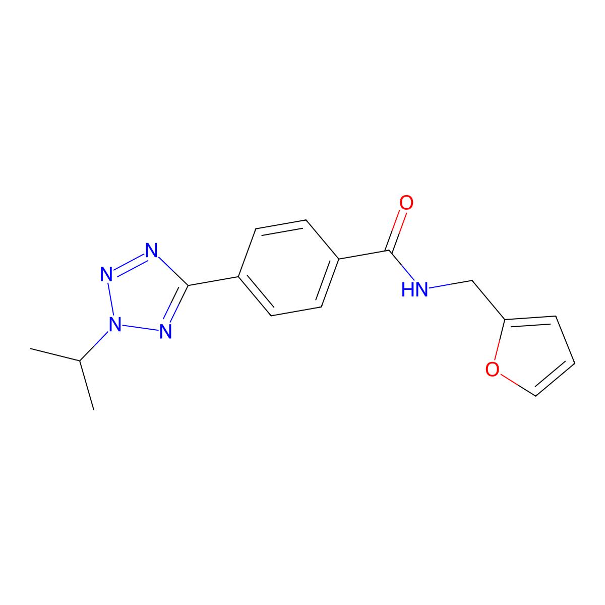 N-(furan-2-ylmethyl)-4-[2-(propan-2-yl)-2H-tetrazol-5-yl]benzamide molecular structure, CAS 1574300-75-6