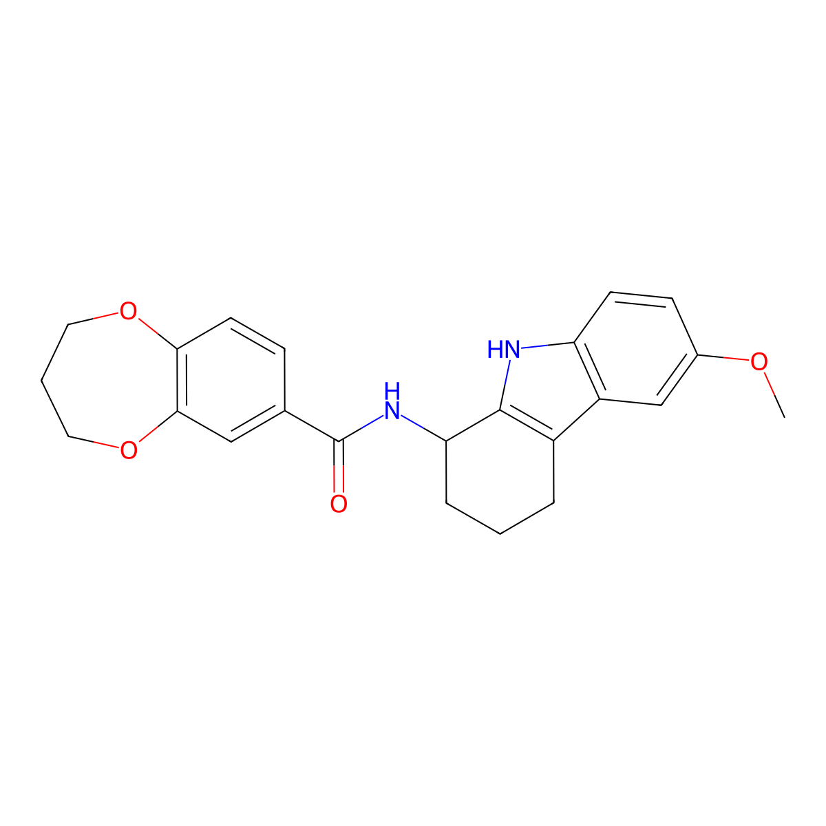 N-(6-methoxy-2,3,4,9-tetrahydro-1H-carbazol-1-yl)-3,4-dihydro-2H-1,5-benzodioxepine-7-carboxamide molecular structure, CAS 1574300-88-1