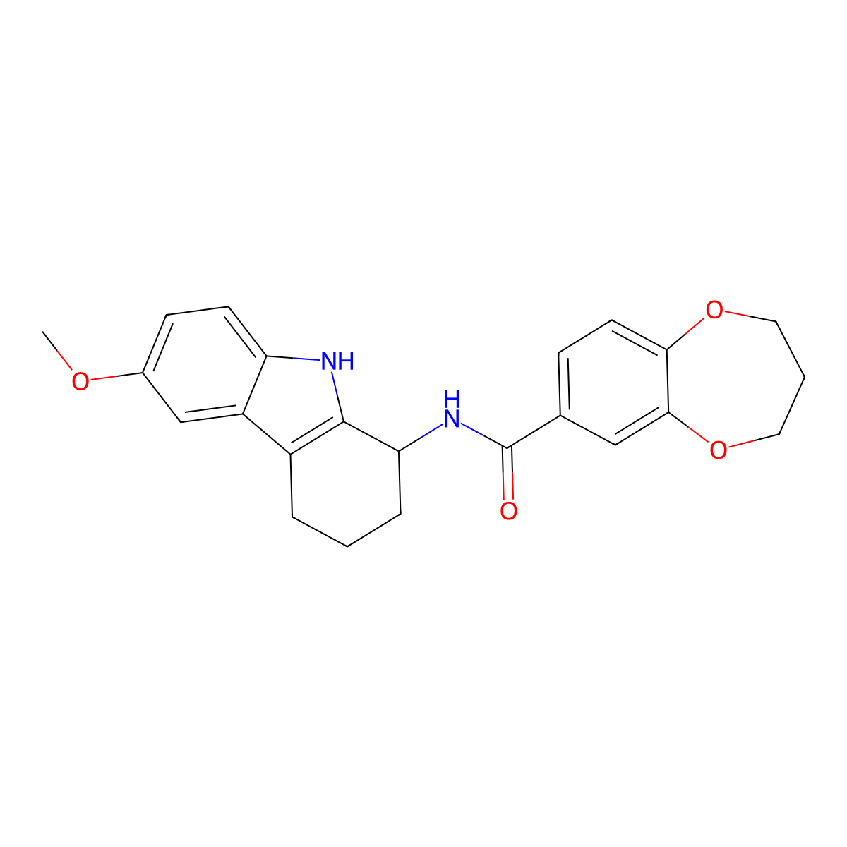 N-(6-methoxy-2,3,4,9-tetrahydro-1H-carbazol-1-yl)-3,4-dihydro-2H-1,5-benzodioxepine-7-carboxamide molecular structure, CAS 1574300-88-1