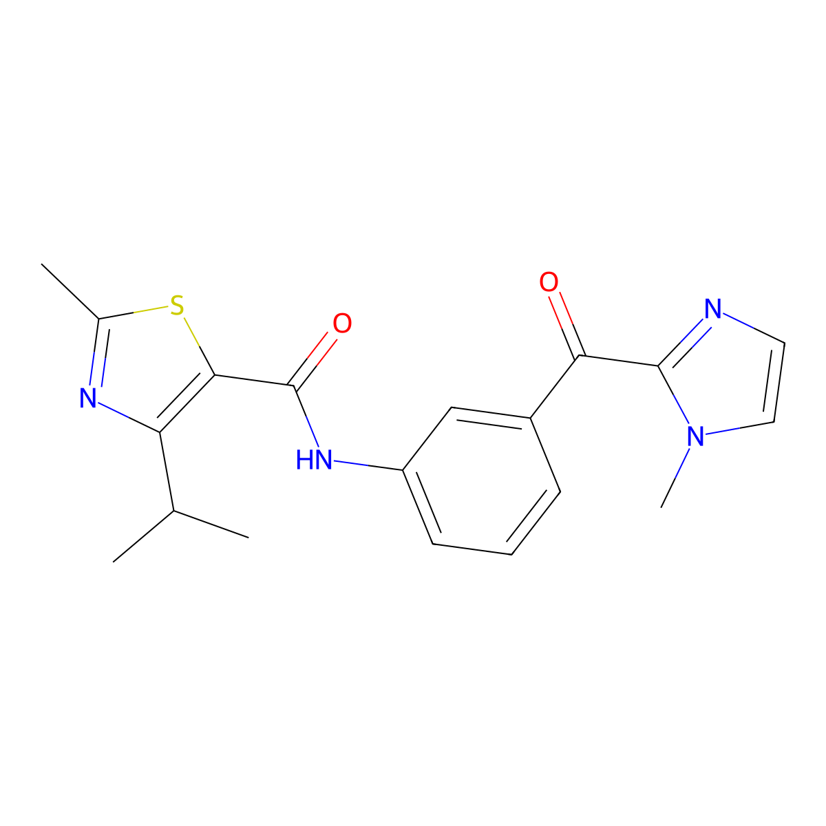 2-methyl-N-{3-[(1-methyl-1H-imidazol-2-yl)carbonyl]phenyl}-4-(propan-2-yl)-1,3-thiazole-5-carboxamide molecular structure, CAS 1574300-97-2