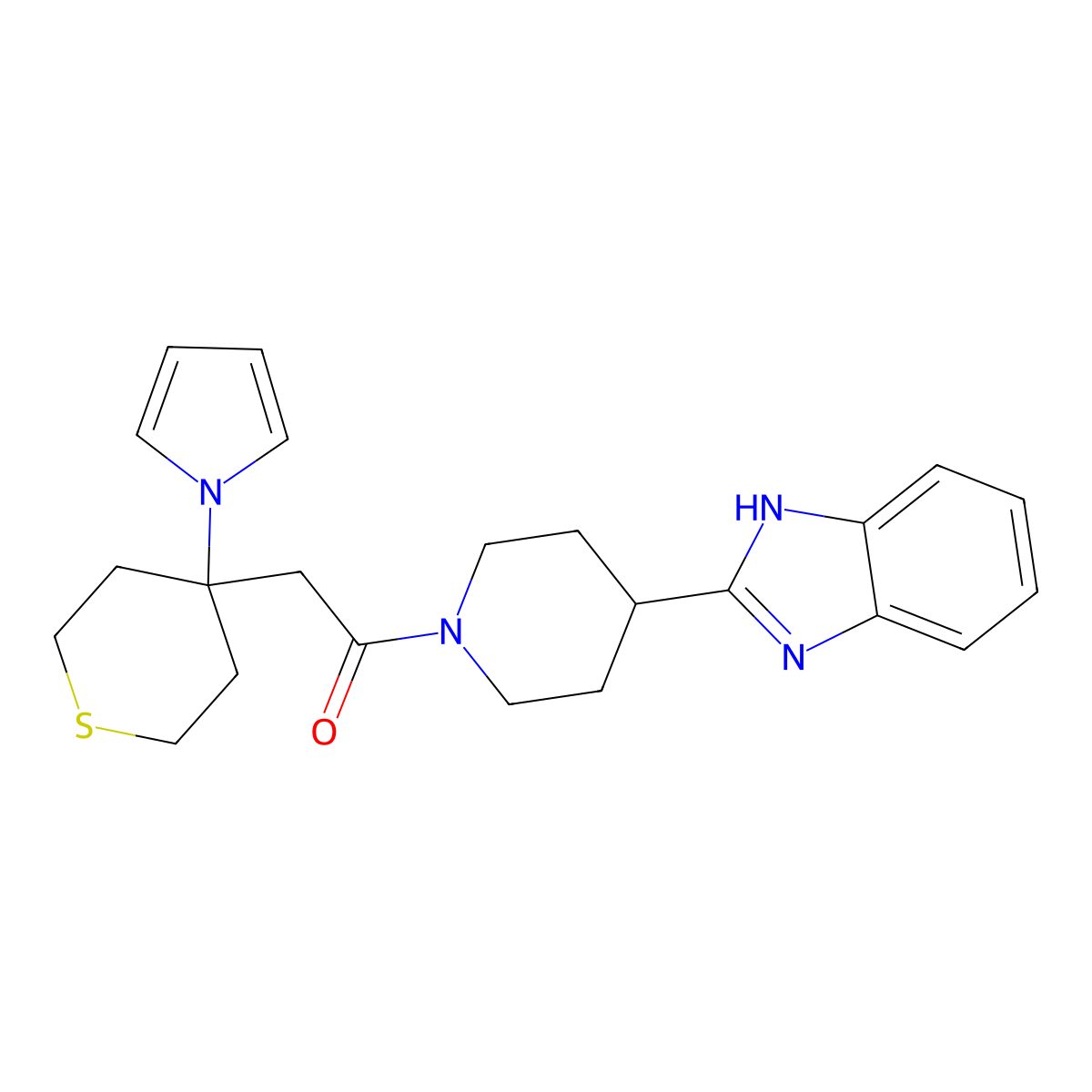 1-[4-(1H-benzimidazol-2-yl)piperidin-1-yl]-2-[4-(1H-pyrrol-1-yl)tetrahydro-2H-thiopyran-4-yl]ethanone molecular structure, CAS 1574301-27-1