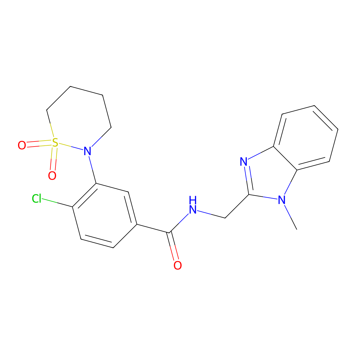 4-chloro-3-(1,1-dioxido-1,2-thiazinan-2-yl)-N-[(1-methyl-1H-benzimidazol-2-yl)methyl]benzamide molecular structure, CAS 1574301-38-4