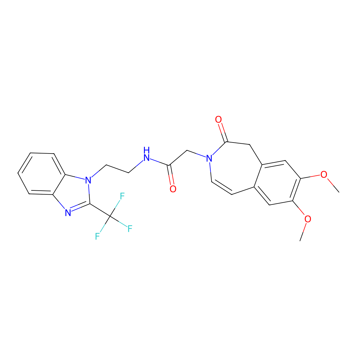 2-(7,8-dimethoxy-2-oxo-1,2-dihydro-3H-3-benzazepin-3-yl)-N-{2-[2-(trifluoromethyl)-1H-benzimidazol-1-yl]ethyl}acetamide molecular structure, CAS 1574301-62-4