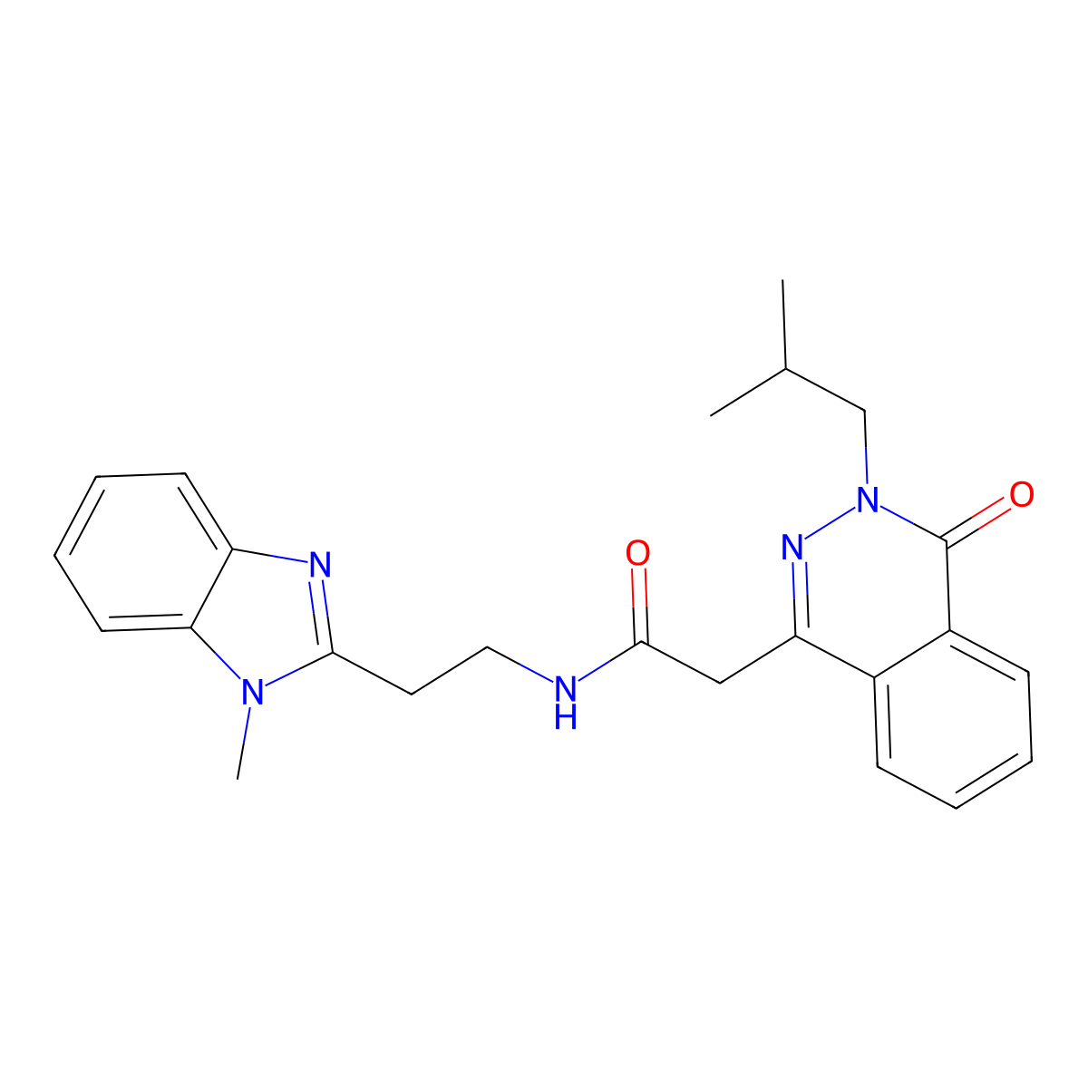N-[2-(1-methyl-1H-benzimidazol-2-yl)ethyl]-2-[3-(2-methylpropyl)-4-oxo-3,4-dihydrophthalazin-1-yl]acetamide molecular structure, CAS 1574302-43-4